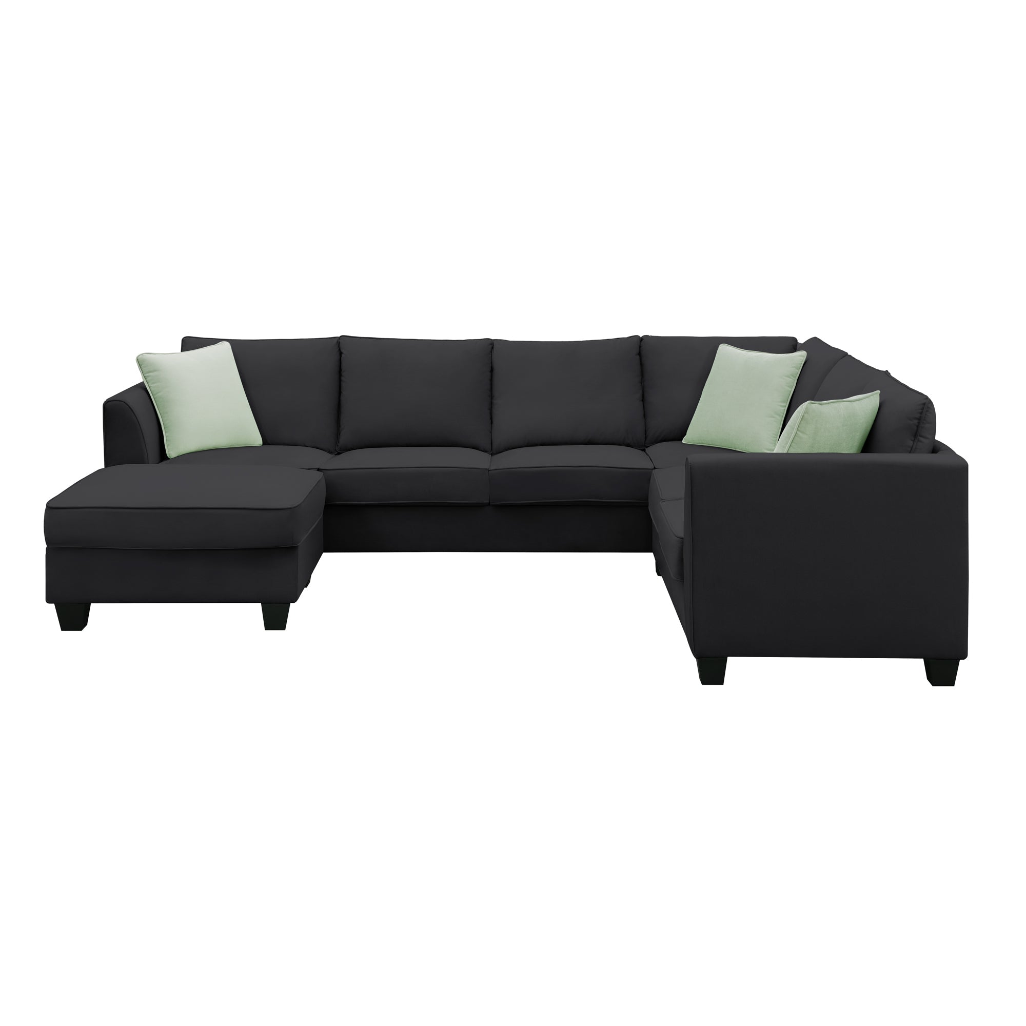 Modern Black L Shape Fabric Sectional Sofa with Ottoman and Pillows (GS009012AAB) - Direct Wicker