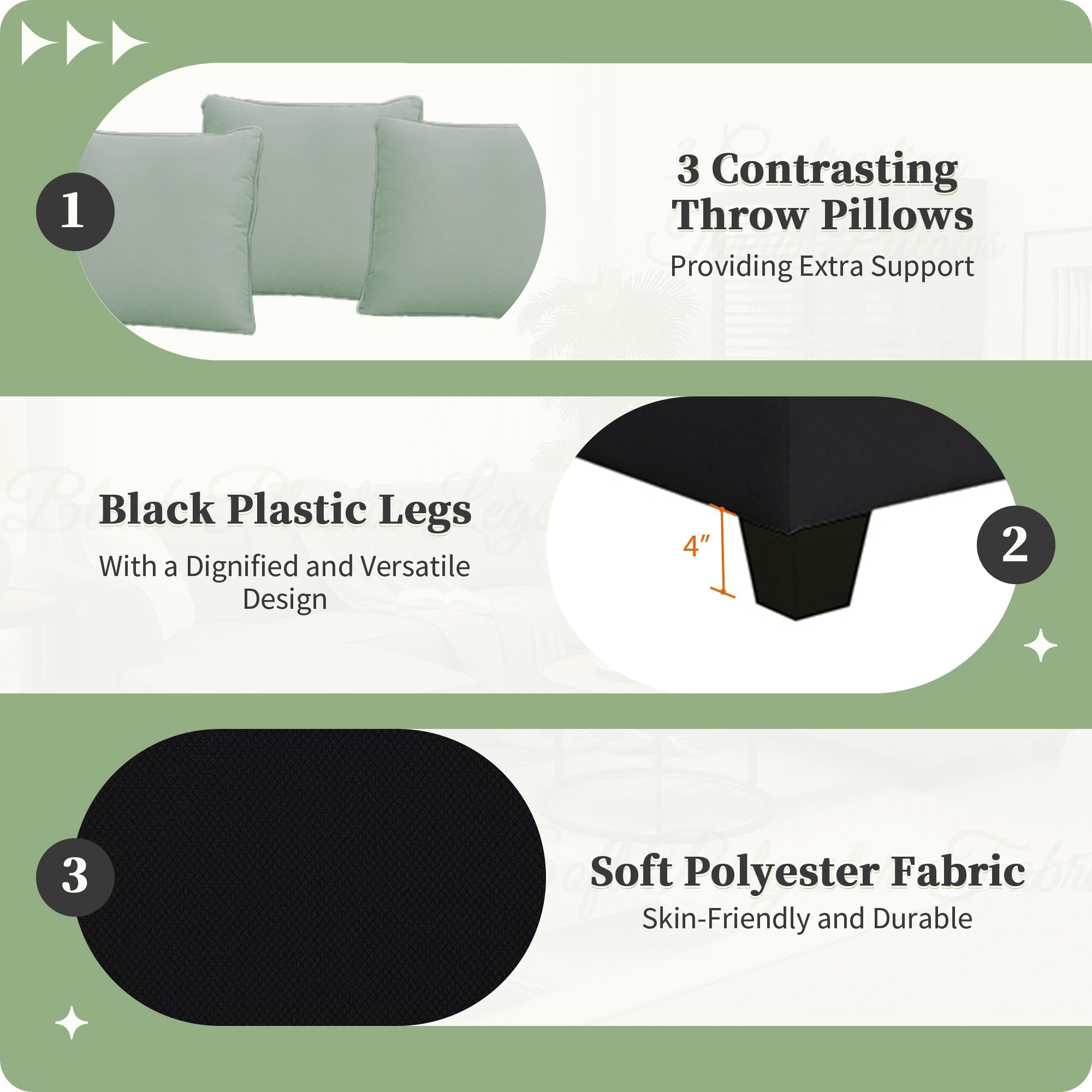 Modern Black L Shape Fabric Sectional Sofa with Ottoman and Pillows (GS009012AAB) - Direct Wicker