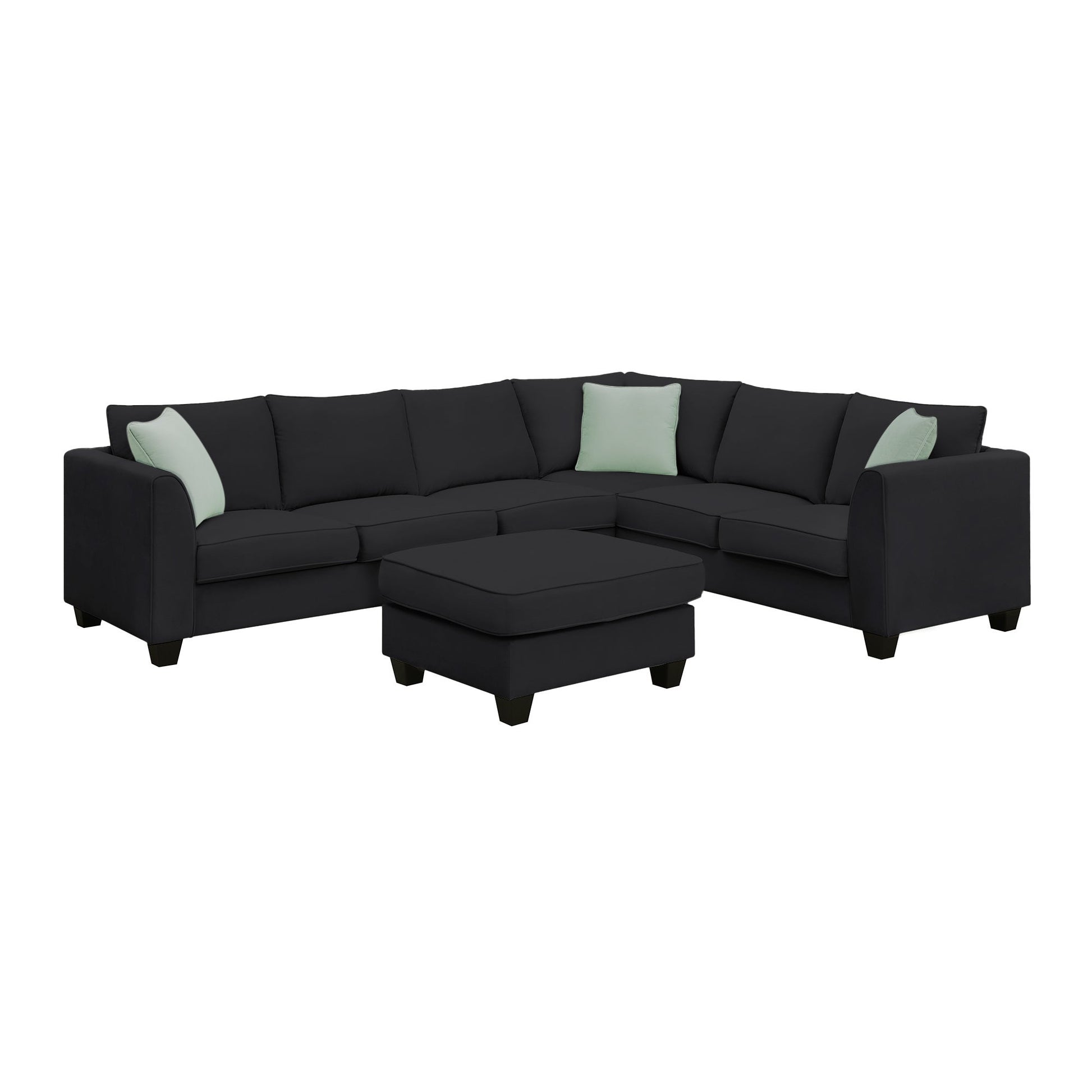 Modern Black L Shape Fabric Sectional Sofa with Ottoman and Pillows (GS009012AAB) - Direct Wicker
