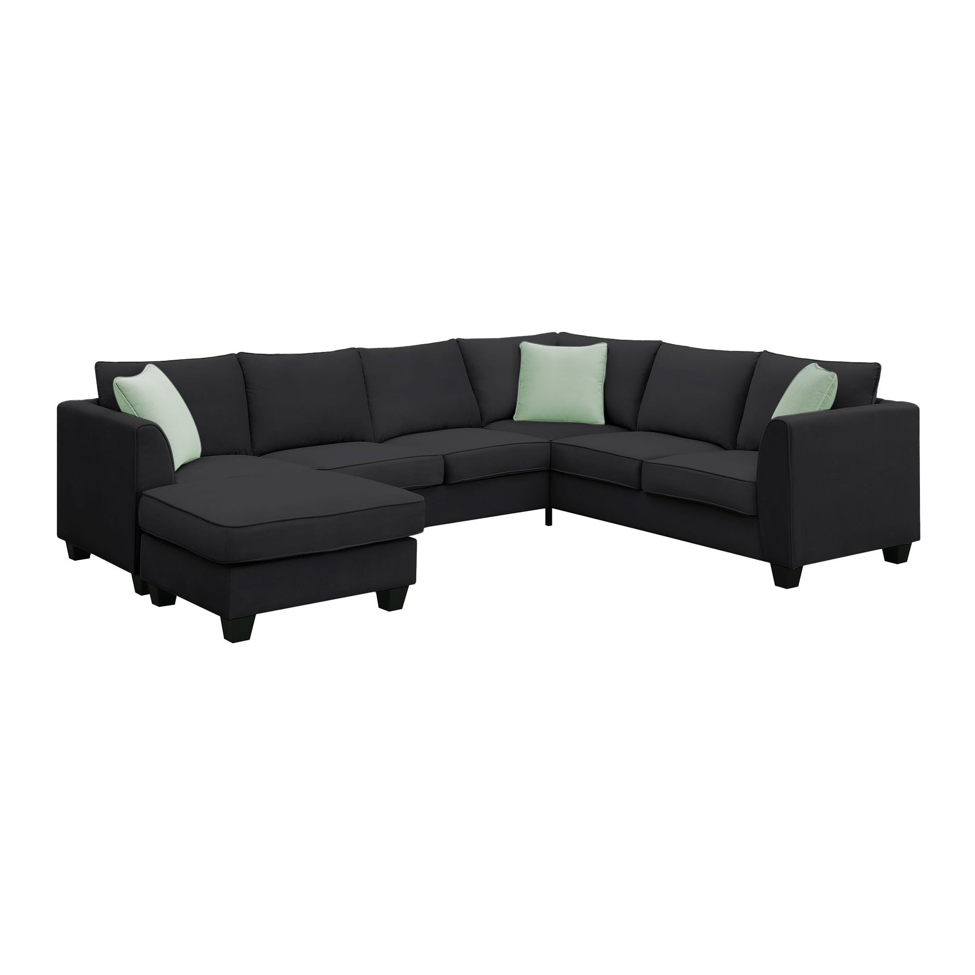 Modern Black L Shape Fabric Sectional Sofa with Ottoman and Pillows (GS009012AAB) - Direct Wicker
