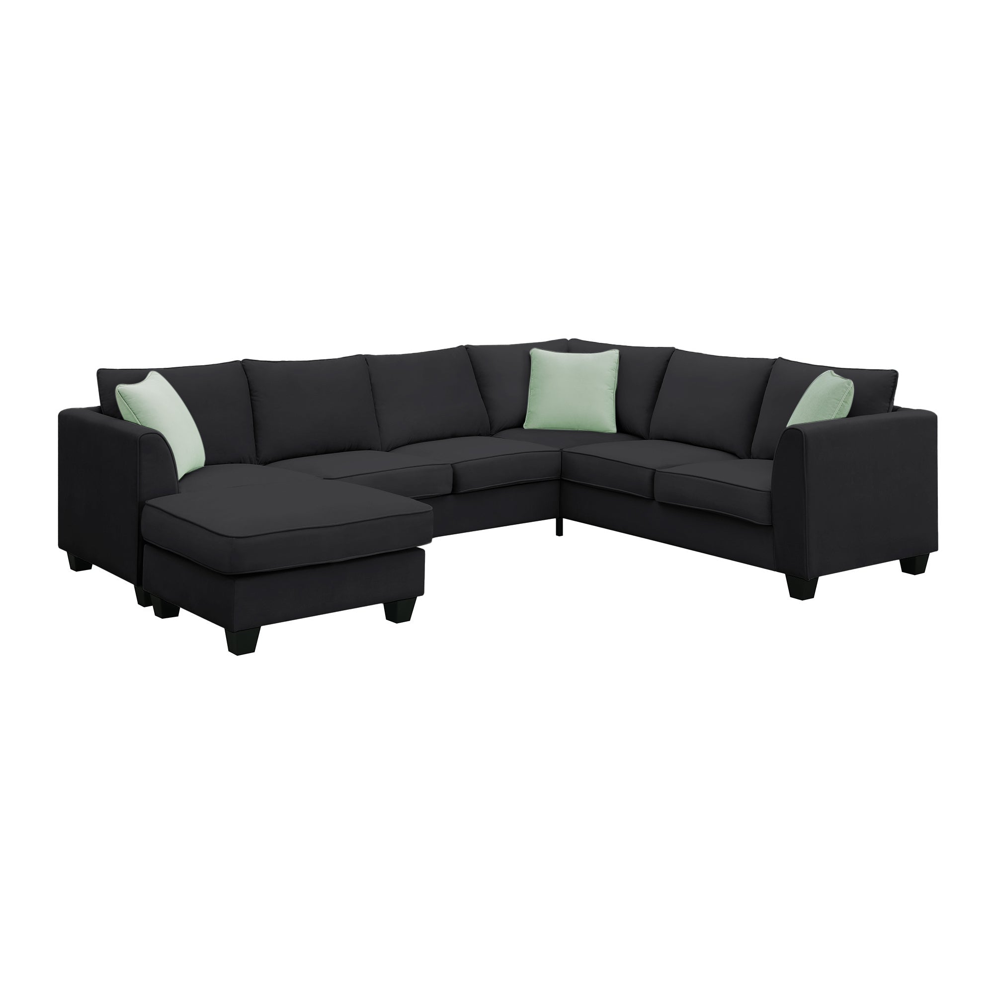 Modern Black L Shape Fabric Sectional Sofa with Ottoman and Pillows (GS009012AAB) - Direct Wicker