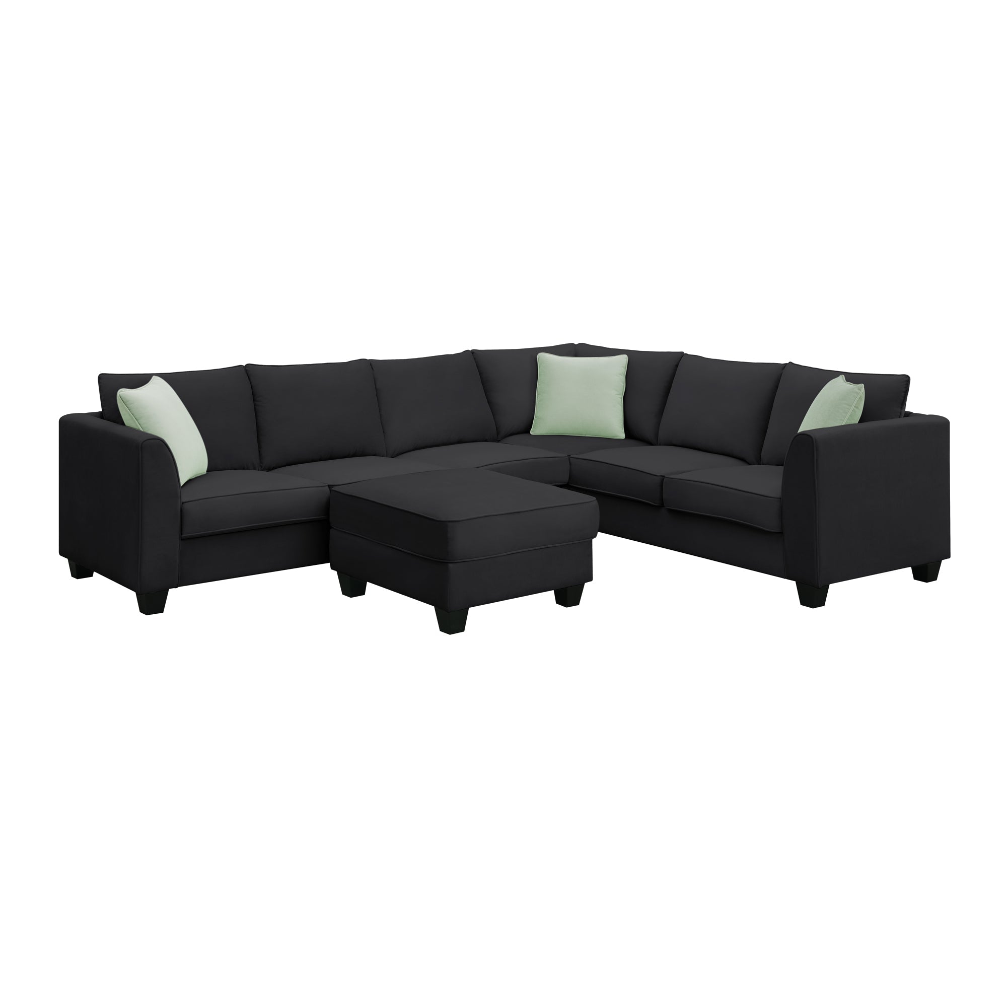 Modern Black L Shape Fabric Sectional Sofa with Ottoman and Pillows (GS009012AAB) - Direct Wicker