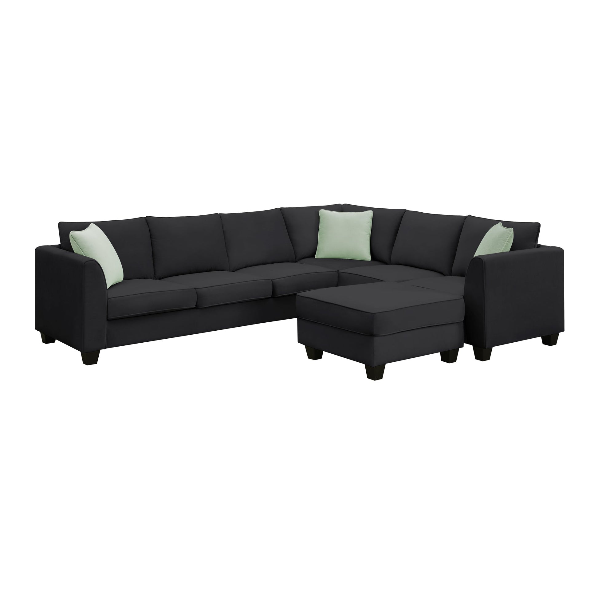 Modern Black L Shape Fabric Sectional Sofa with Ottoman and Pillows (GS009012AAB) - Direct Wicker