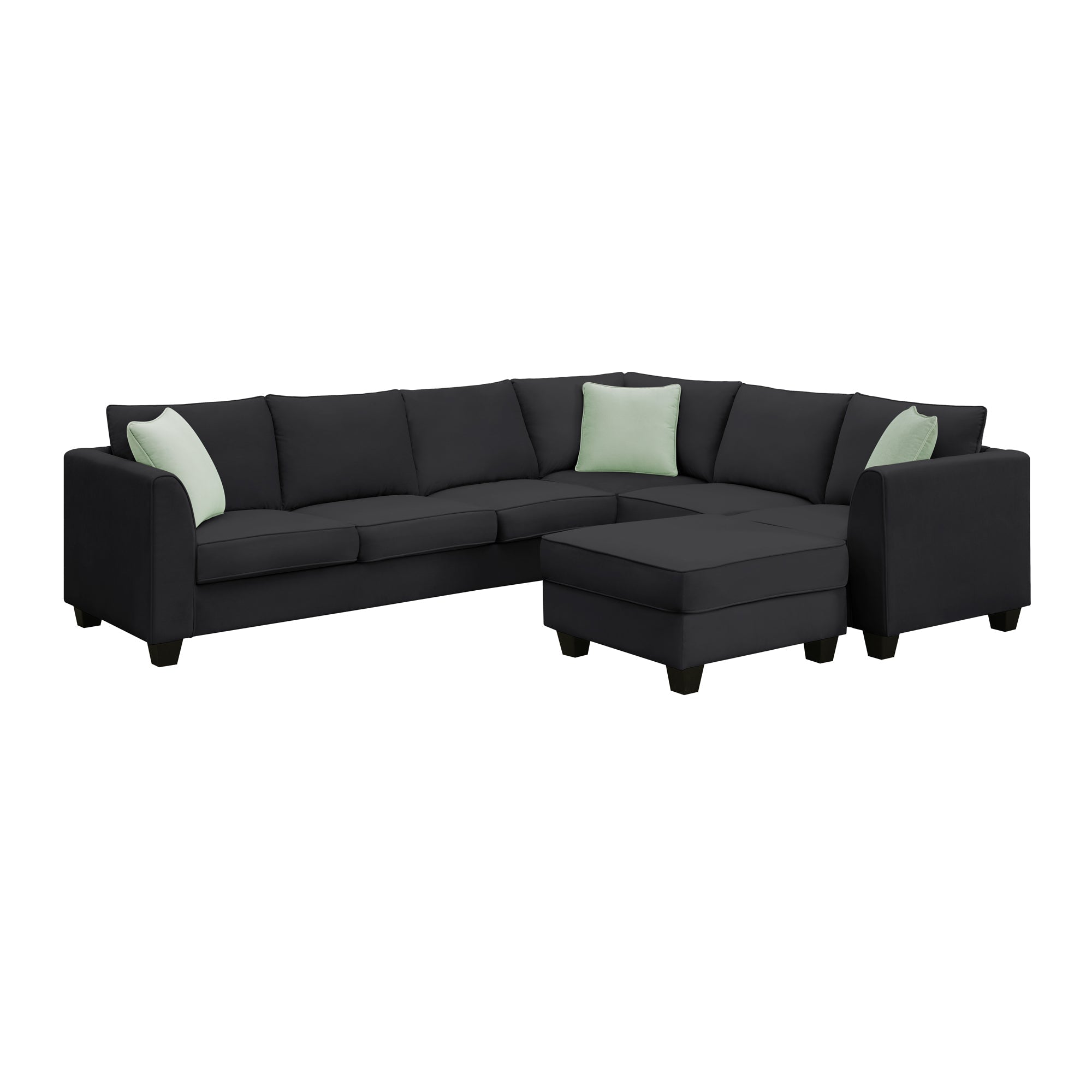Modern Black L Shape Fabric Sectional Sofa with Ottoman and Pillows (GS009012AAB) - Direct Wicker