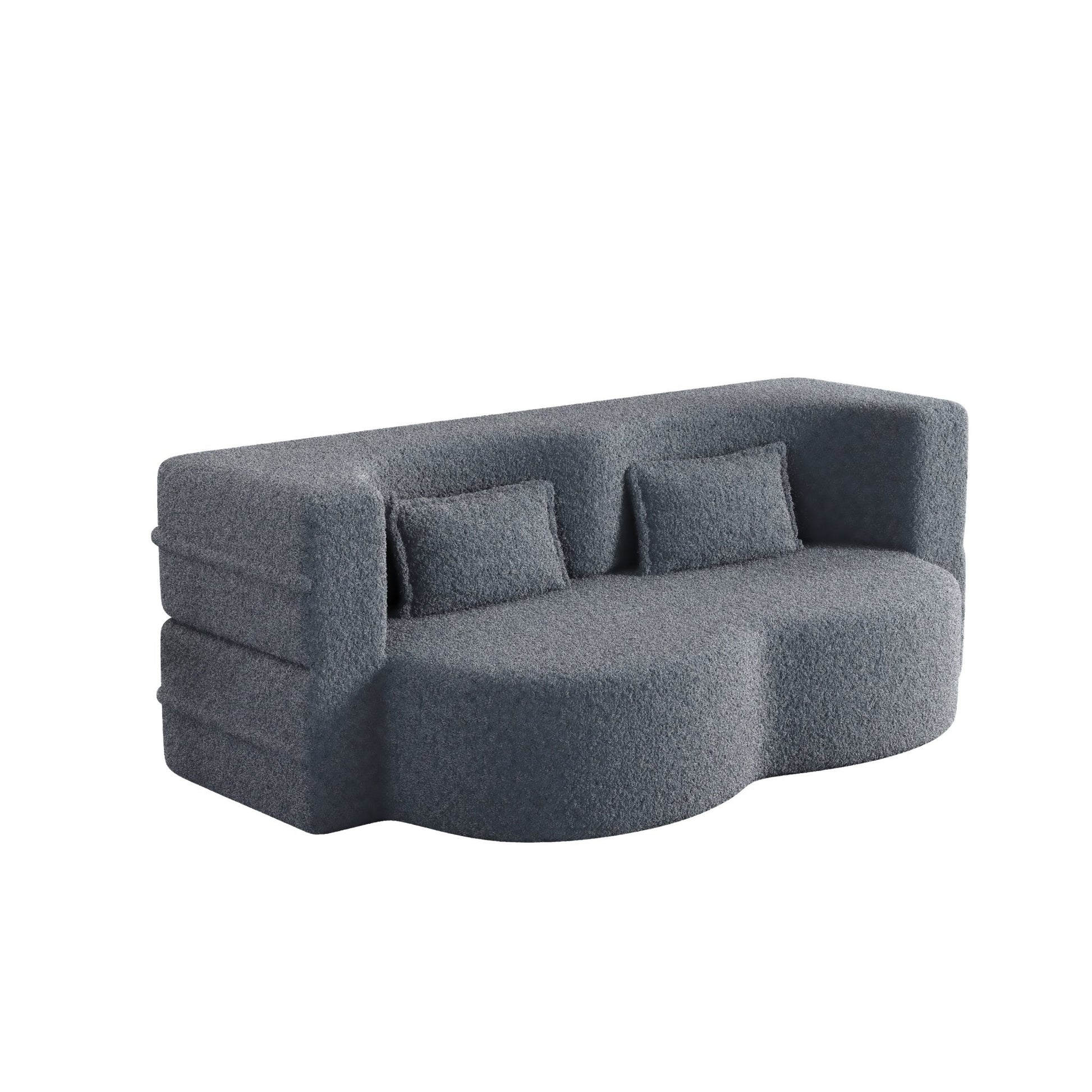 Modern Floor Sofa, with 2 Pillows, Convertible Teddy Fabric Foam Filled Bed (W1885P272261) - Direct Wicker