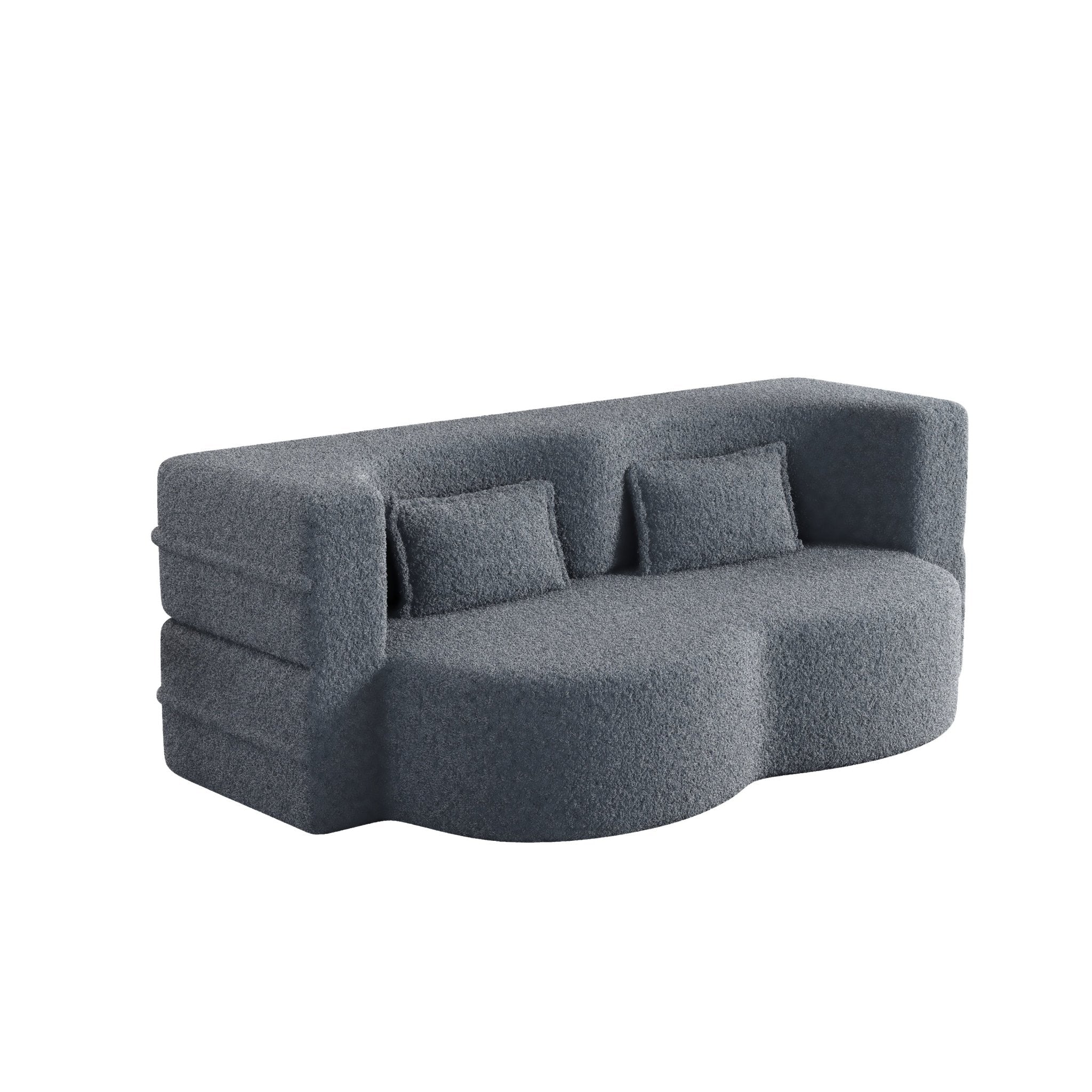 Modern Floor Sofa, with 2 Pillows, Convertible Teddy Fabric Foam Filled Bed (W1885P272261) - Direct Wicker