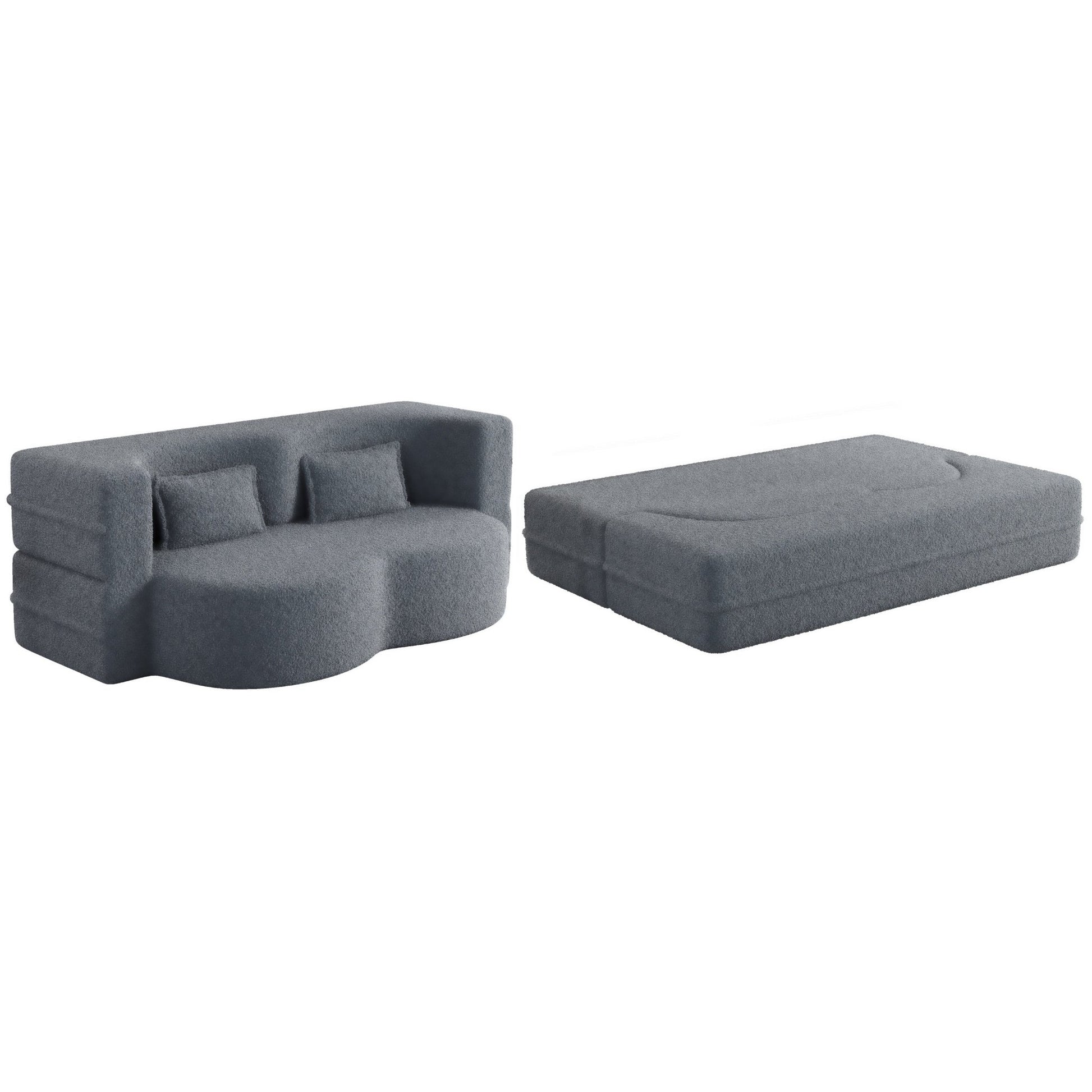 Modern Floor Sofa, with 2 Pillows, Convertible Teddy Fabric Foam Filled Bed (W1885P272261) - Direct Wicker