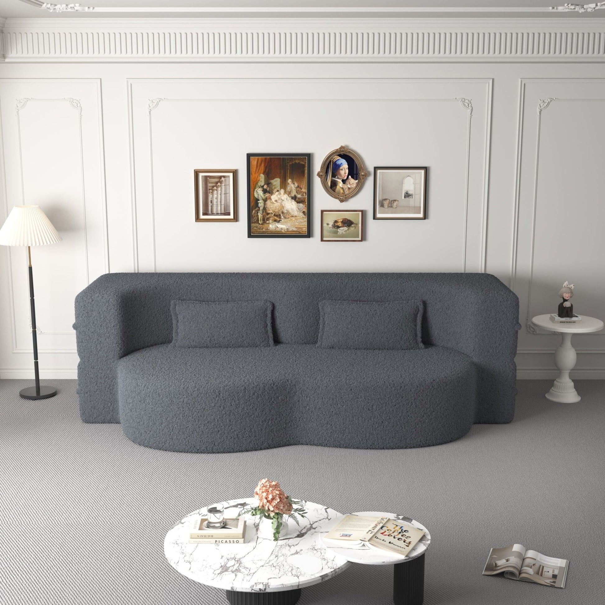 Modern Floor Sofa, with 2 Pillows, Convertible Teddy Fabric Foam Filled Bed (W1885P272261) - Direct Wicker