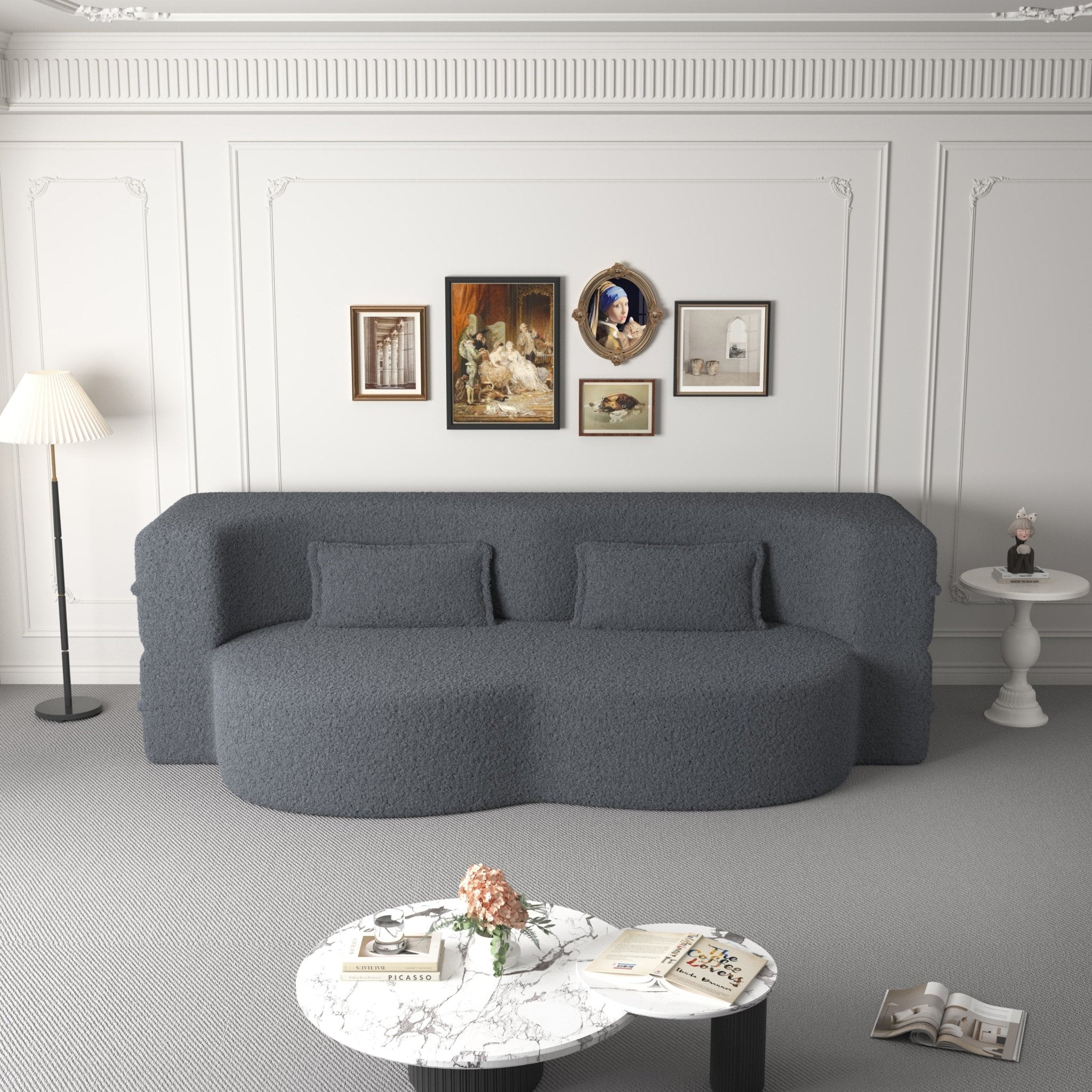 Modern Floor Sofa, with 2 Pillows, Convertible Teddy Fabric Foam Filled Bed (W1885P272261) - Direct Wicker