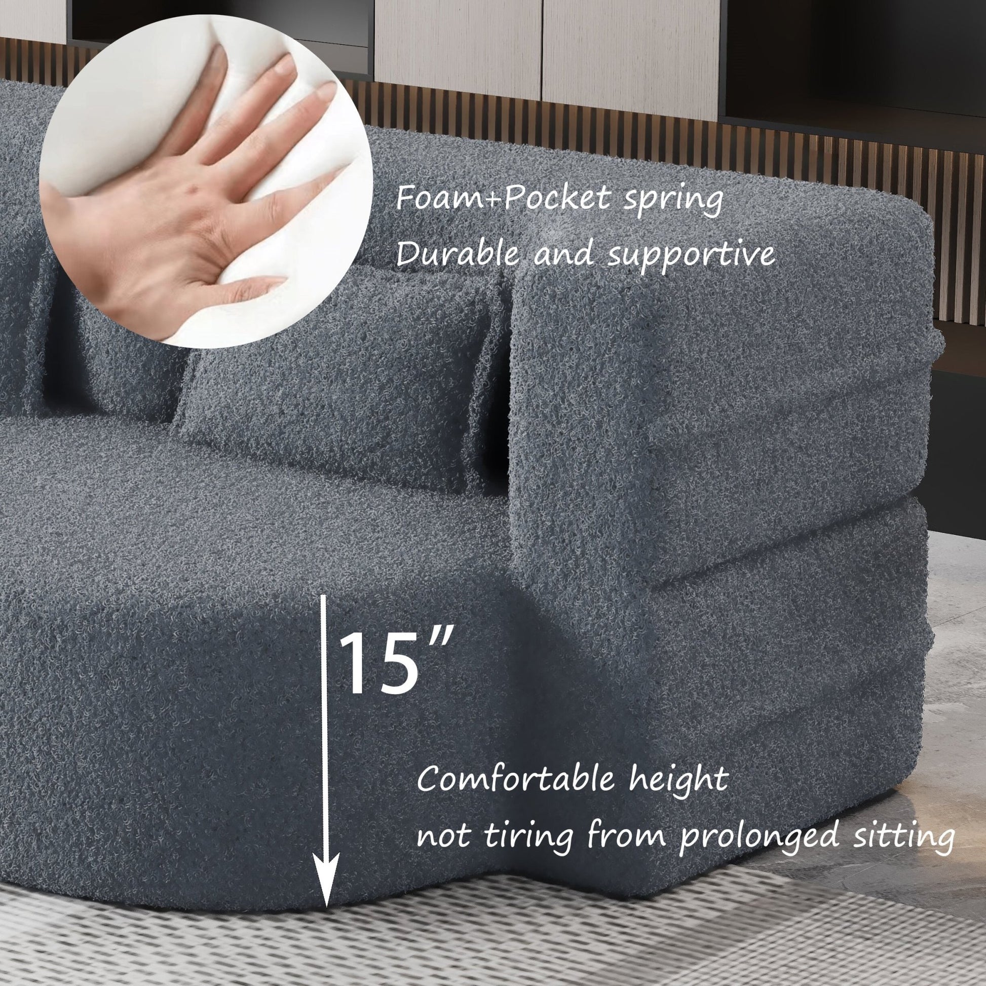 Modern Floor Sofa, with 2 Pillows, Convertible Teddy Fabric Foam Filled Bed (W1885P272261) - Direct Wicker