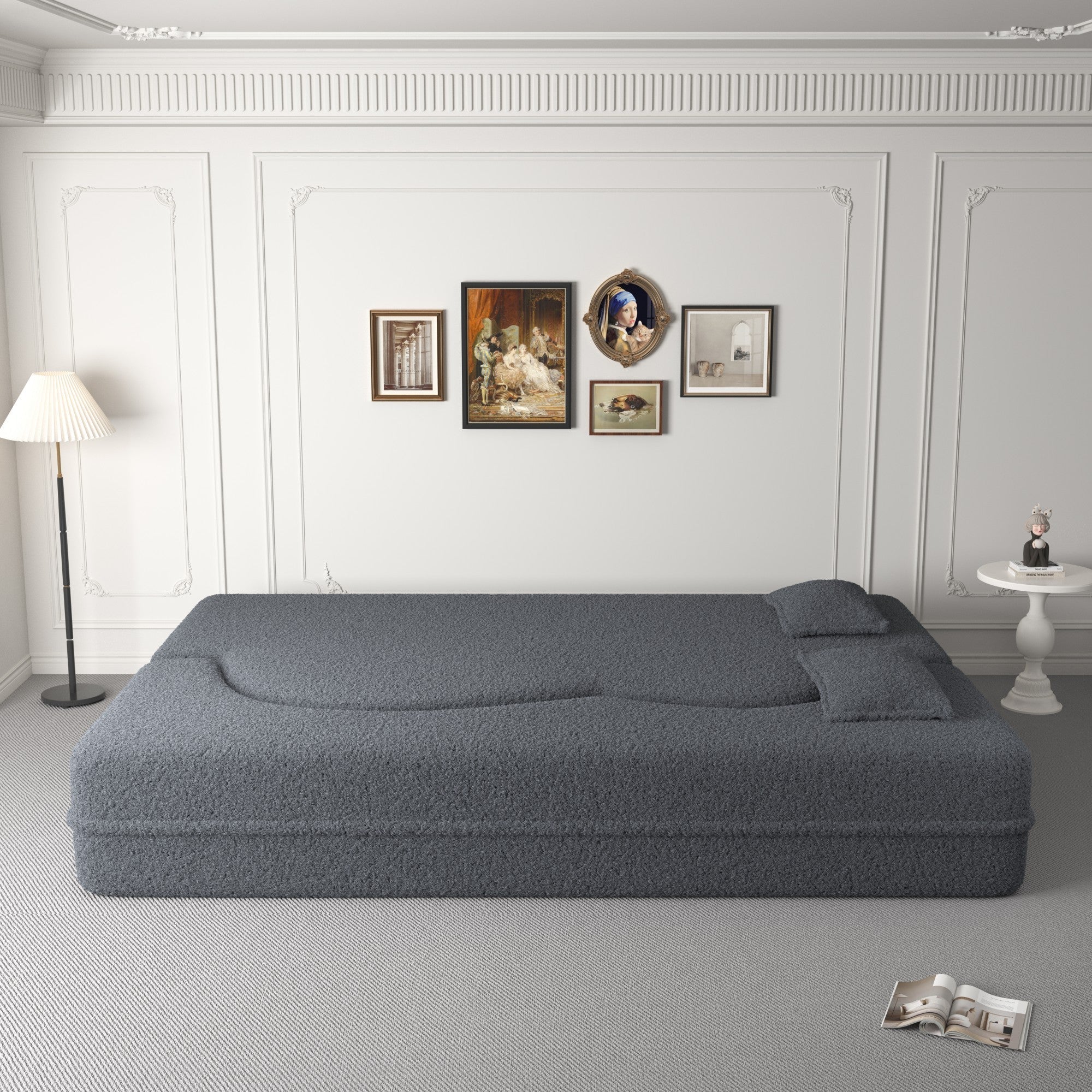 Modern Floor Sofa, with 2 Pillows, Convertible Teddy Fabric Foam Filled Bed (W1885P272261) - Direct Wicker