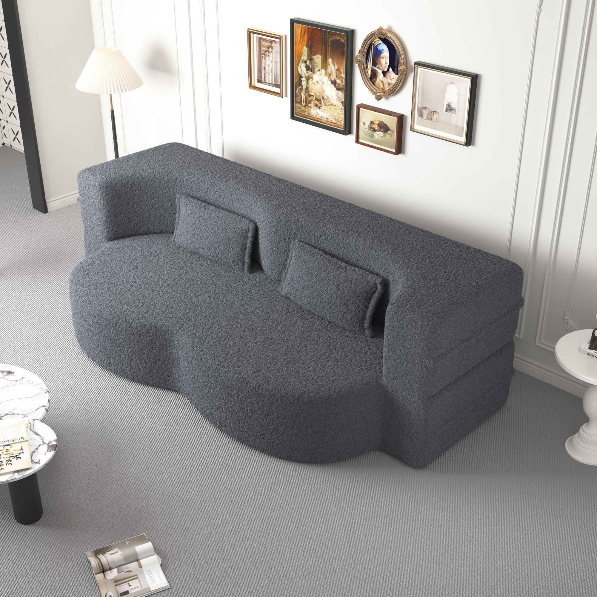 Modern Floor Sofa, with 2 Pillows, Convertible Teddy Fabric Foam Filled Bed (W1885P272261) - Direct Wicker