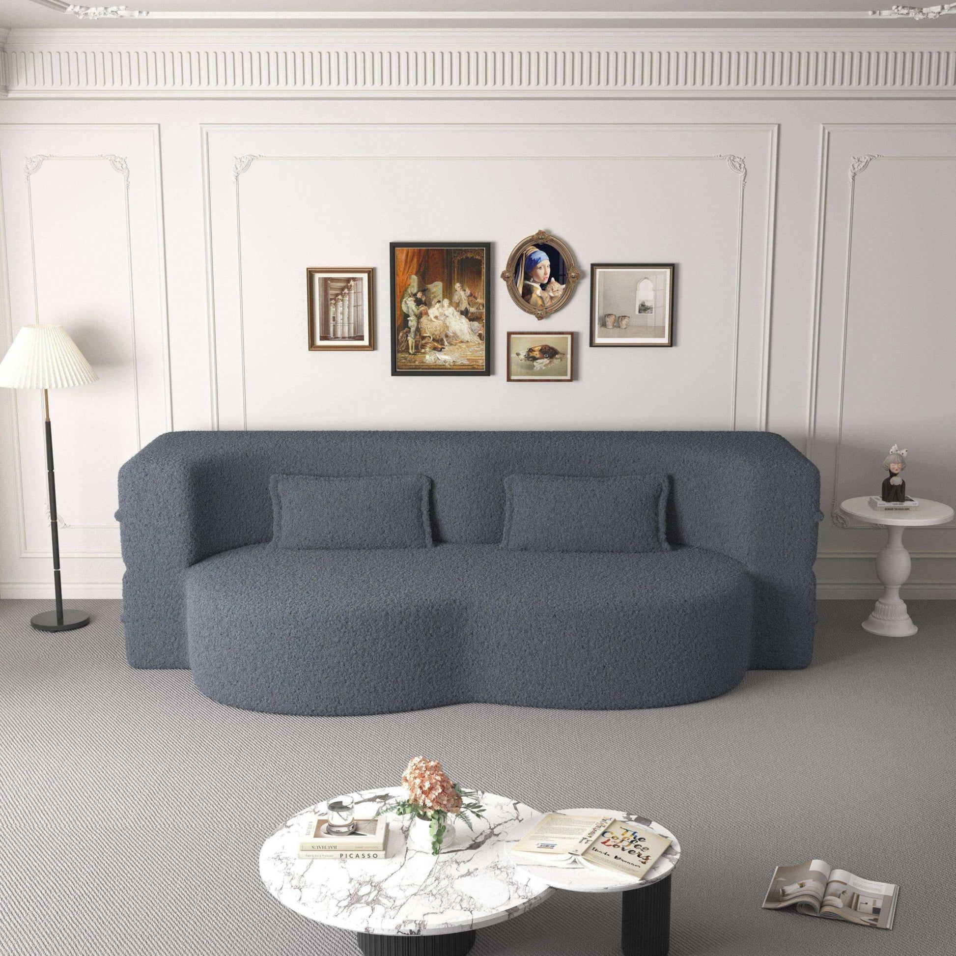 Modern Floor Sofa, with 2 Pillows, Convertible Teddy Fabric Foam Filled Bed (W1885P272261) - Direct Wicker