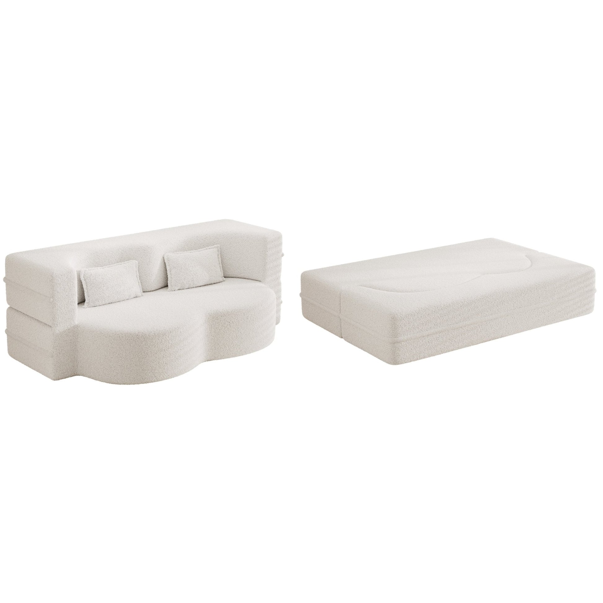 Modern Floor Sofa with 2 Pillows, Convertible Teddy Fabric Foam Filled Sleeper Sofa Bed (W1885P272259) - Direct Wicker