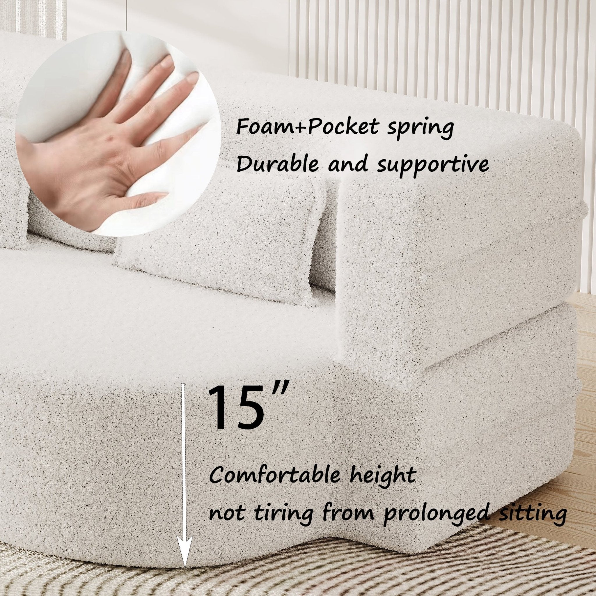 Modern Floor Sofa with 2 Pillows, Convertible Teddy Fabric Foam Filled Sleeper Sofa Bed (W1885P272259) - Direct Wicker
