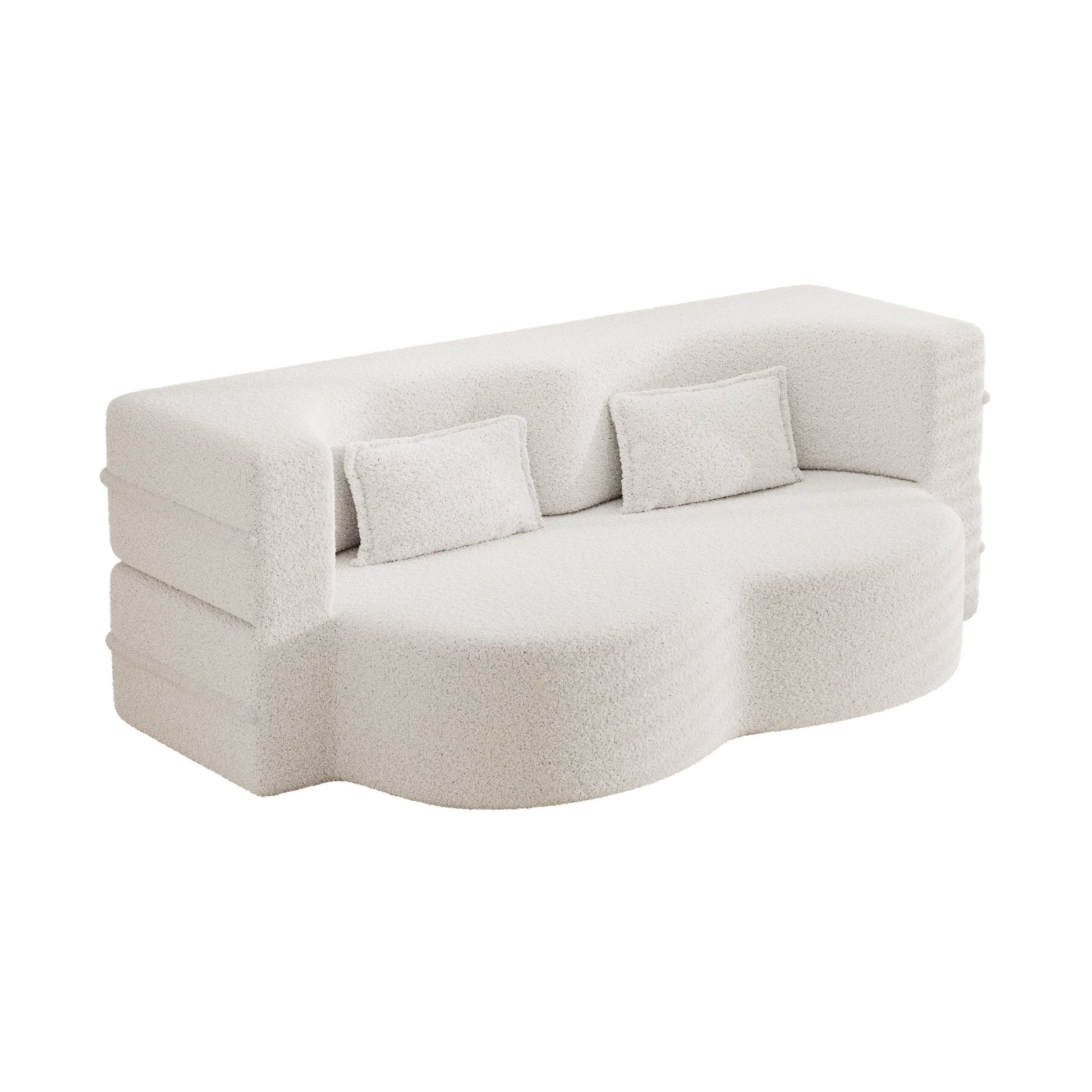 Modern Floor Sofa with 2 Pillows, Convertible Teddy Fabric Foam Filled Sleeper Sofa Bed (W1885P272259) - Direct Wicker