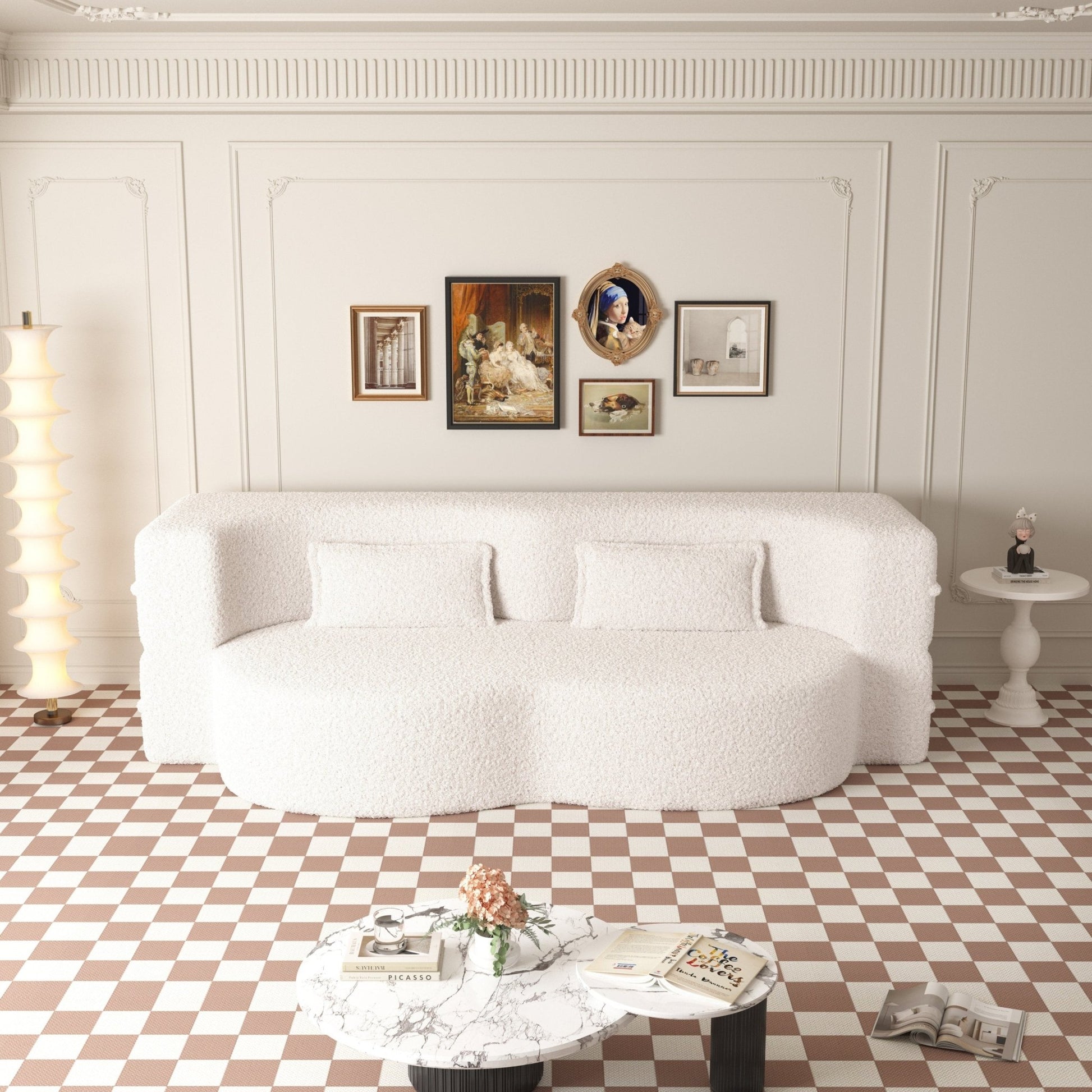 Modern Floor Sofa with 2 Pillows, Convertible Teddy Fabric Foam Filled Sleeper Sofa Bed (W1885P272259) - Direct Wicker