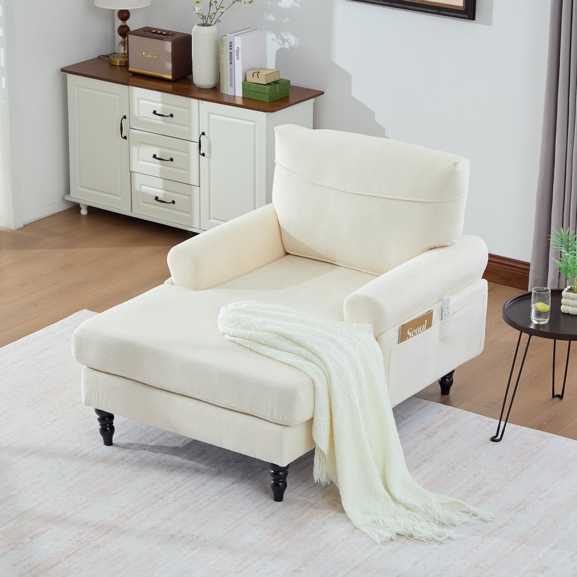 Modern Minimalist Chenille Fabric Chaise Lounge Recliner Single Sofa (W395P371331) - Direct Wicker