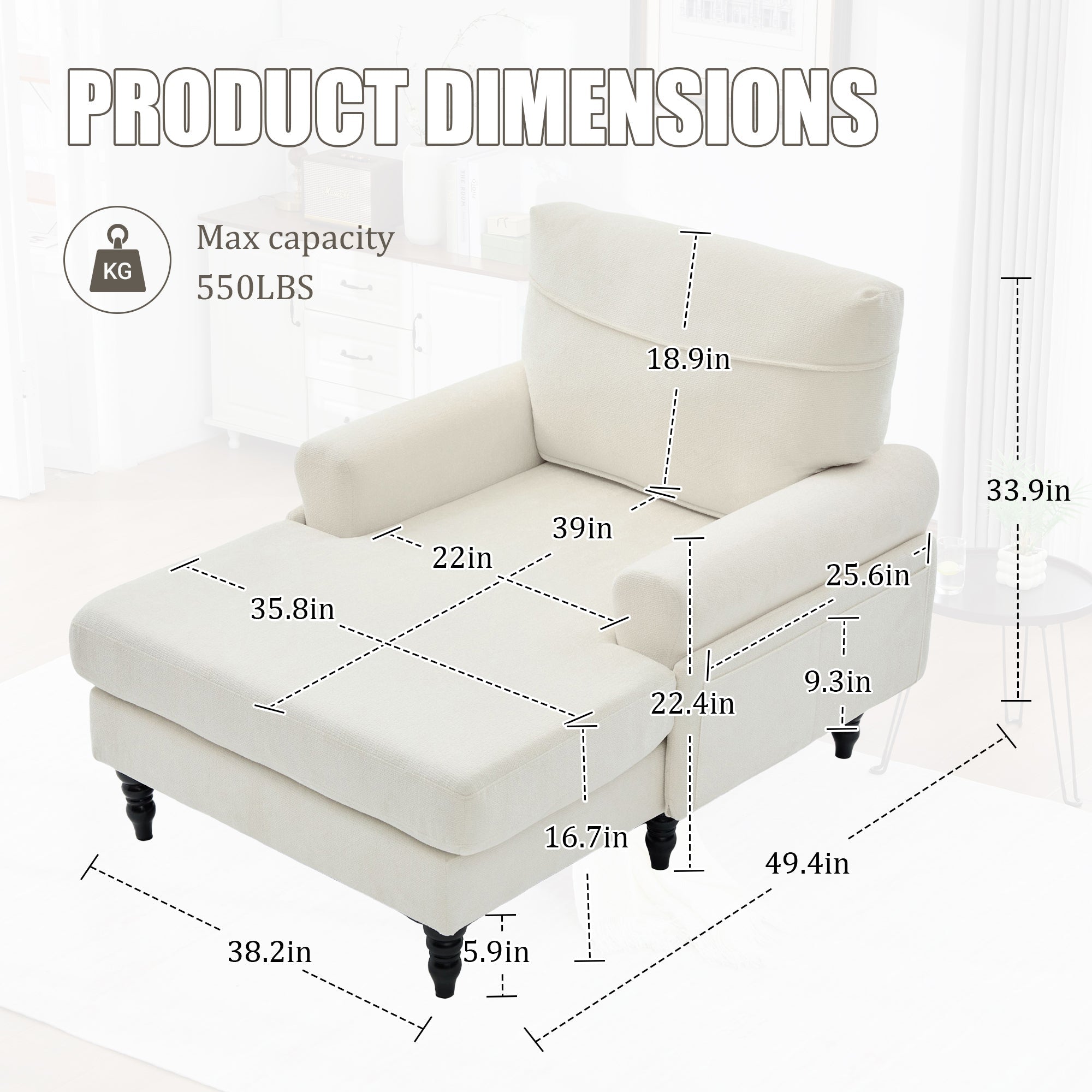 Modern Minimalist Chenille Fabric Chaise Lounge Recliner Single Sofa (W395P371331) - Direct Wicker