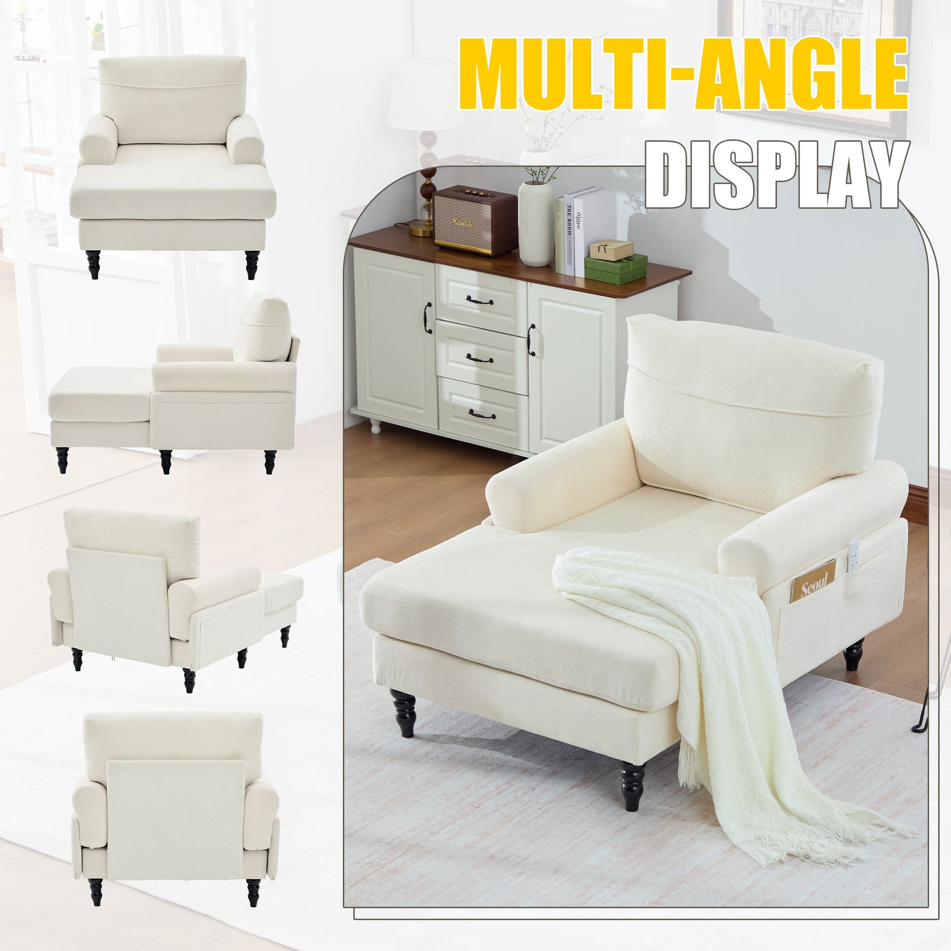 Modern Minimalist Chenille Fabric Chaise Lounge Recliner Single Sofa (W395P371331) - Direct Wicker