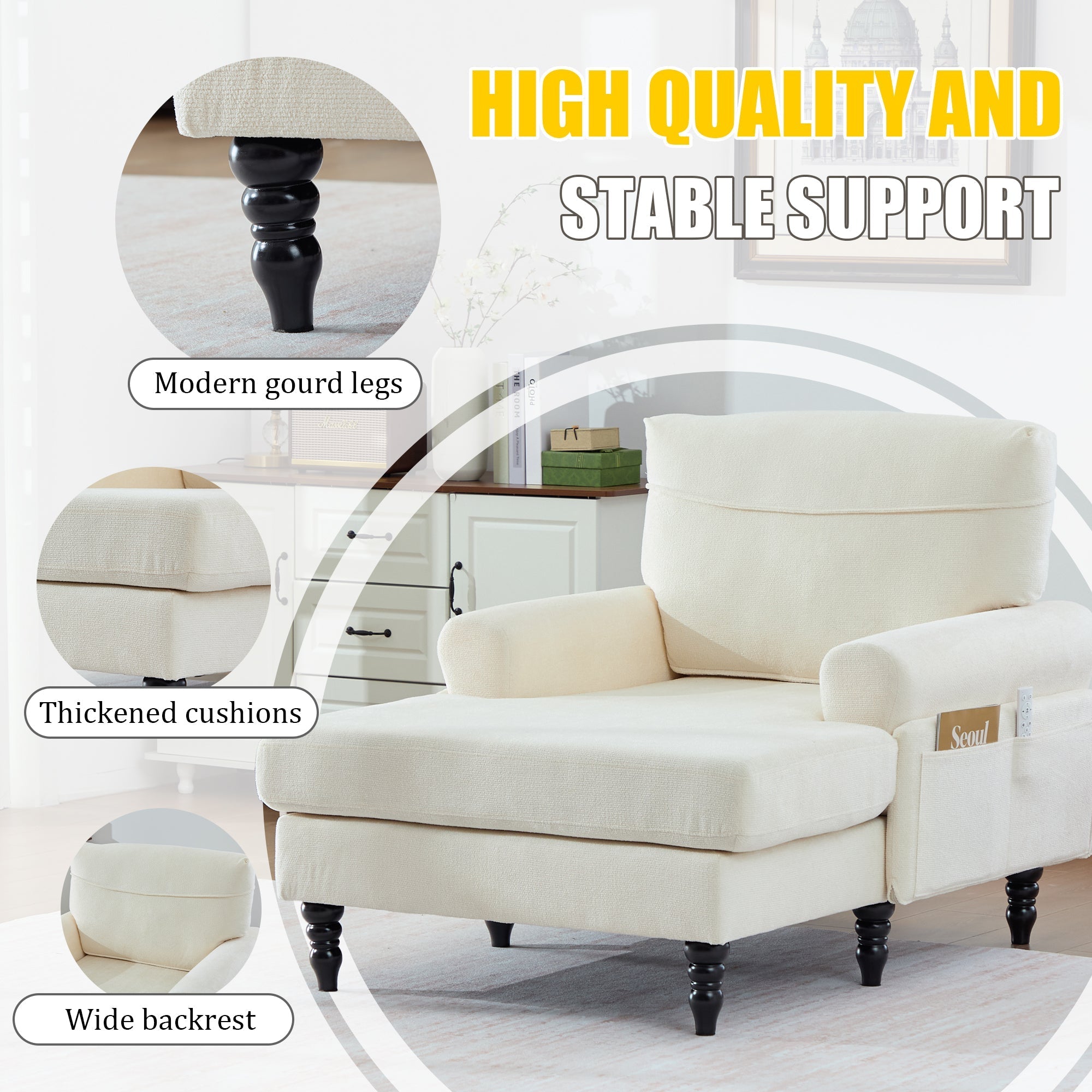 Modern Minimalist Chenille Fabric Chaise Lounge Recliner Single Sofa (W395P371331) - Direct Wicker