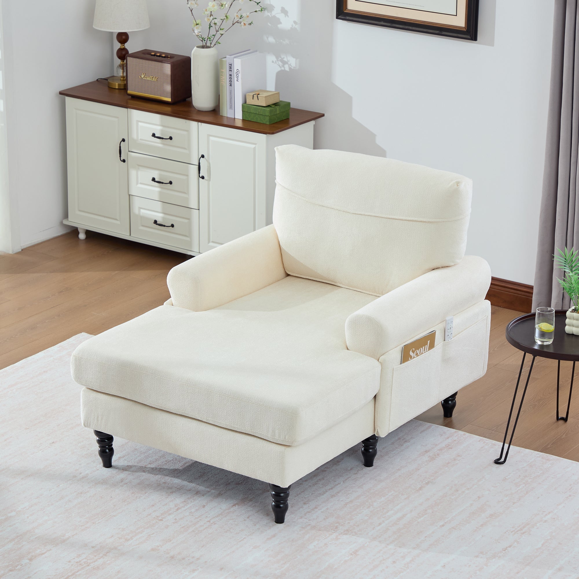 Modern Minimalist Chenille Fabric Chaise Lounge Recliner Single Sofa (W395P371331) - Direct Wicker