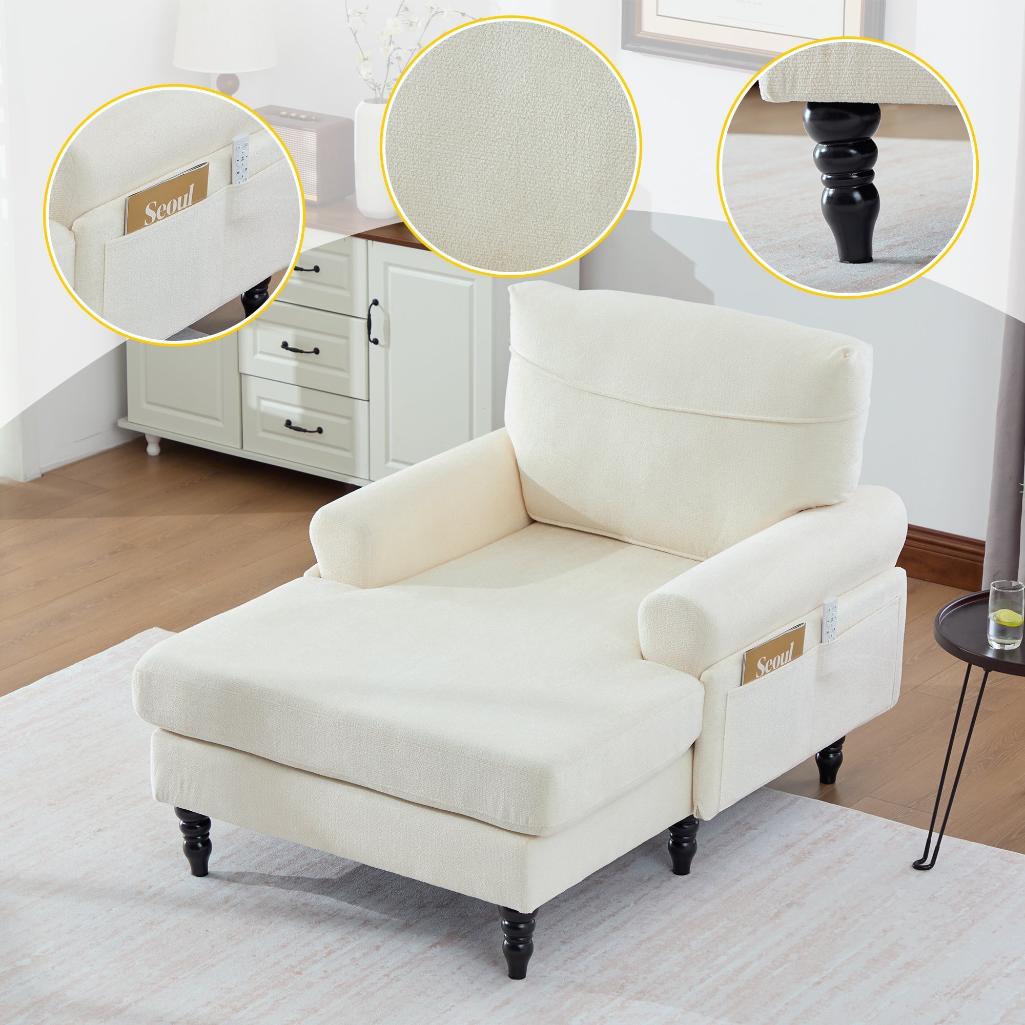 Modern Minimalist Chenille Fabric Chaise Lounge Recliner Single Sofa (W395P371331) - Direct Wicker
