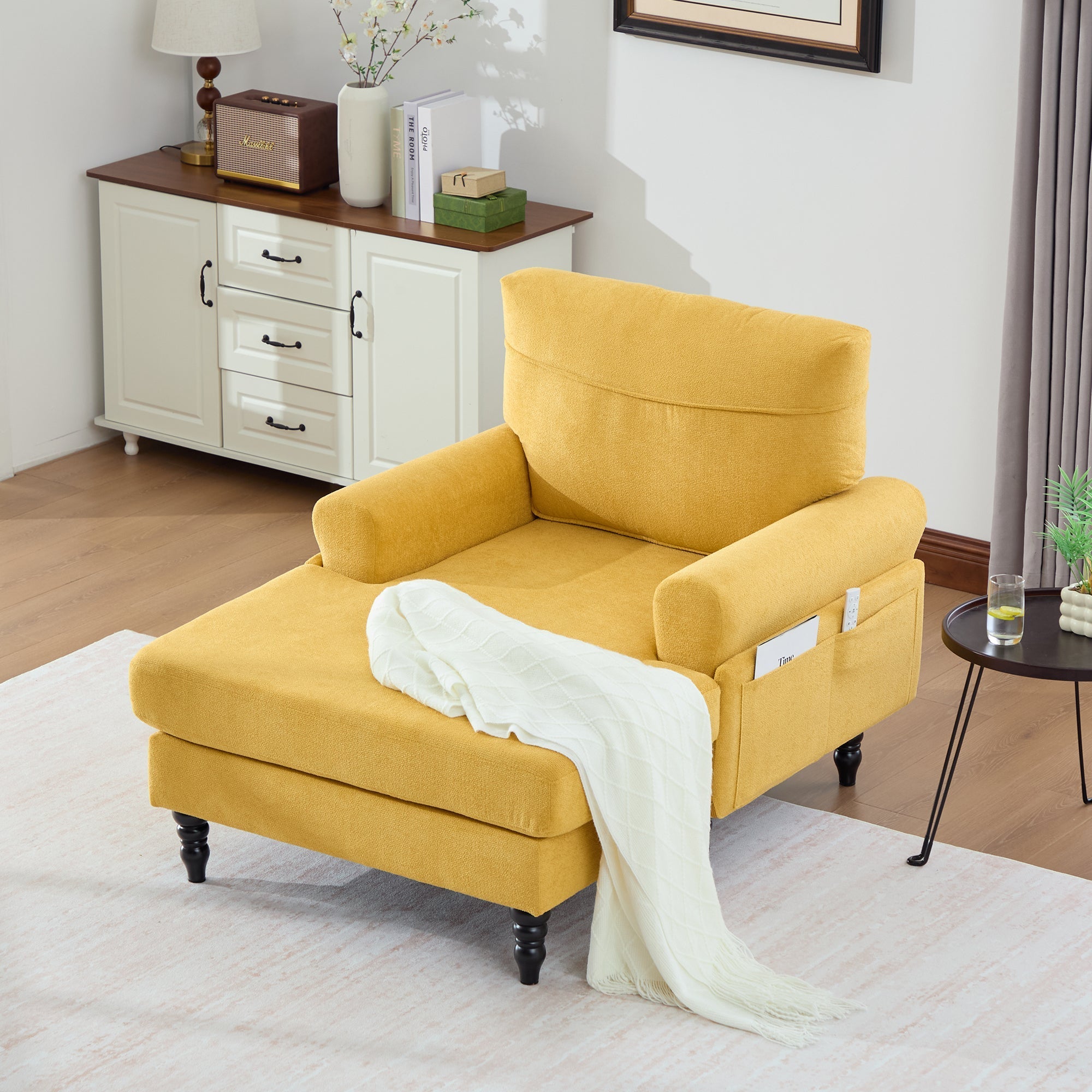 Modern Minimalist Chenille Fabric Chaise Lounge Recliner Single Sofa (W395P371336) - Direct Wicker