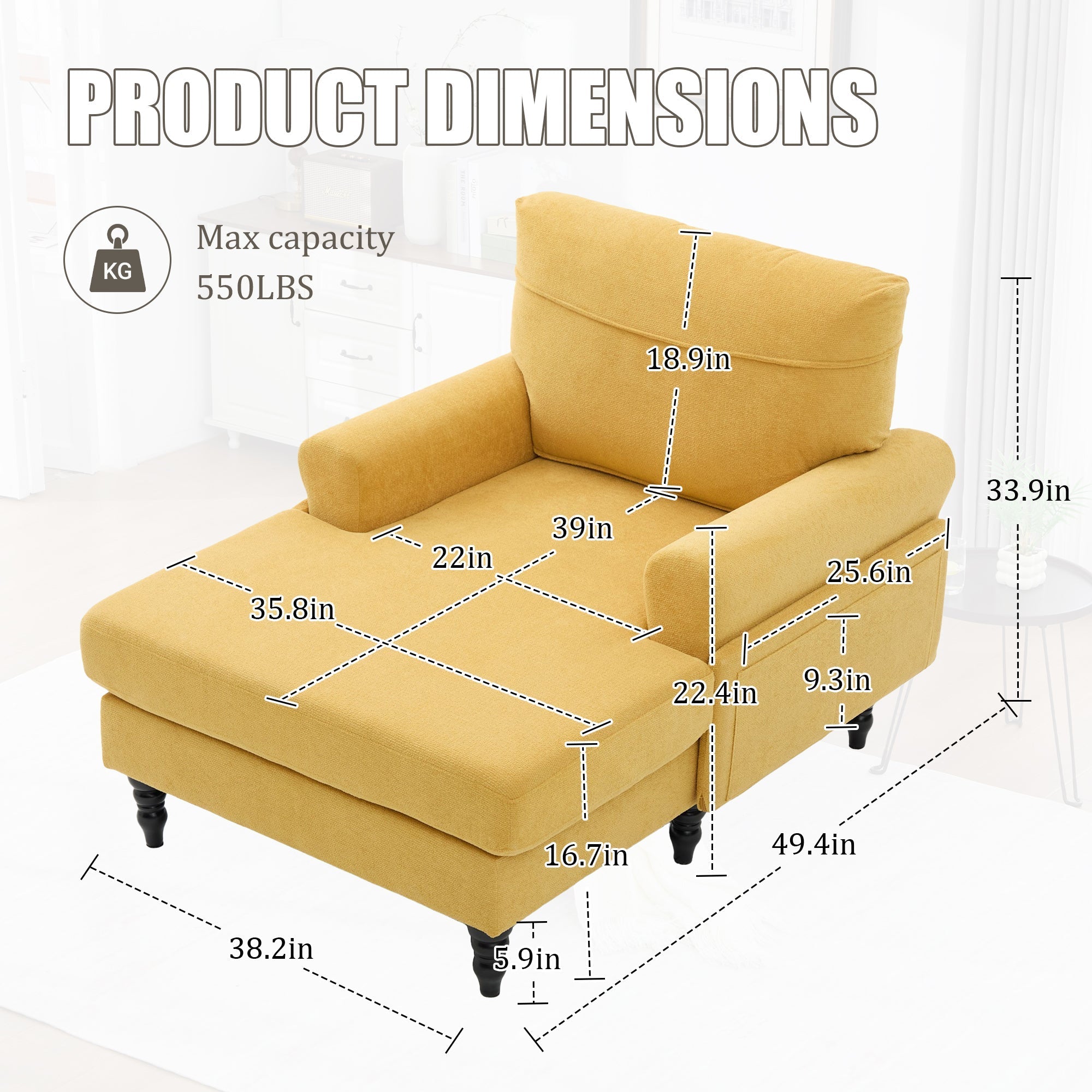 Modern Minimalist Chenille Fabric Chaise Lounge Recliner Single Sofa (W395P371336) - Direct Wicker