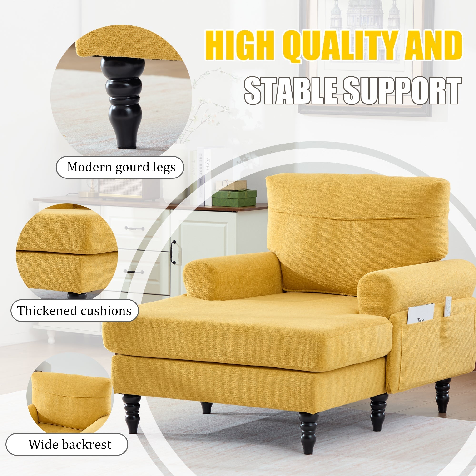 Modern Minimalist Chenille Fabric Chaise Lounge Recliner Single Sofa (W395P371336) - Direct Wicker