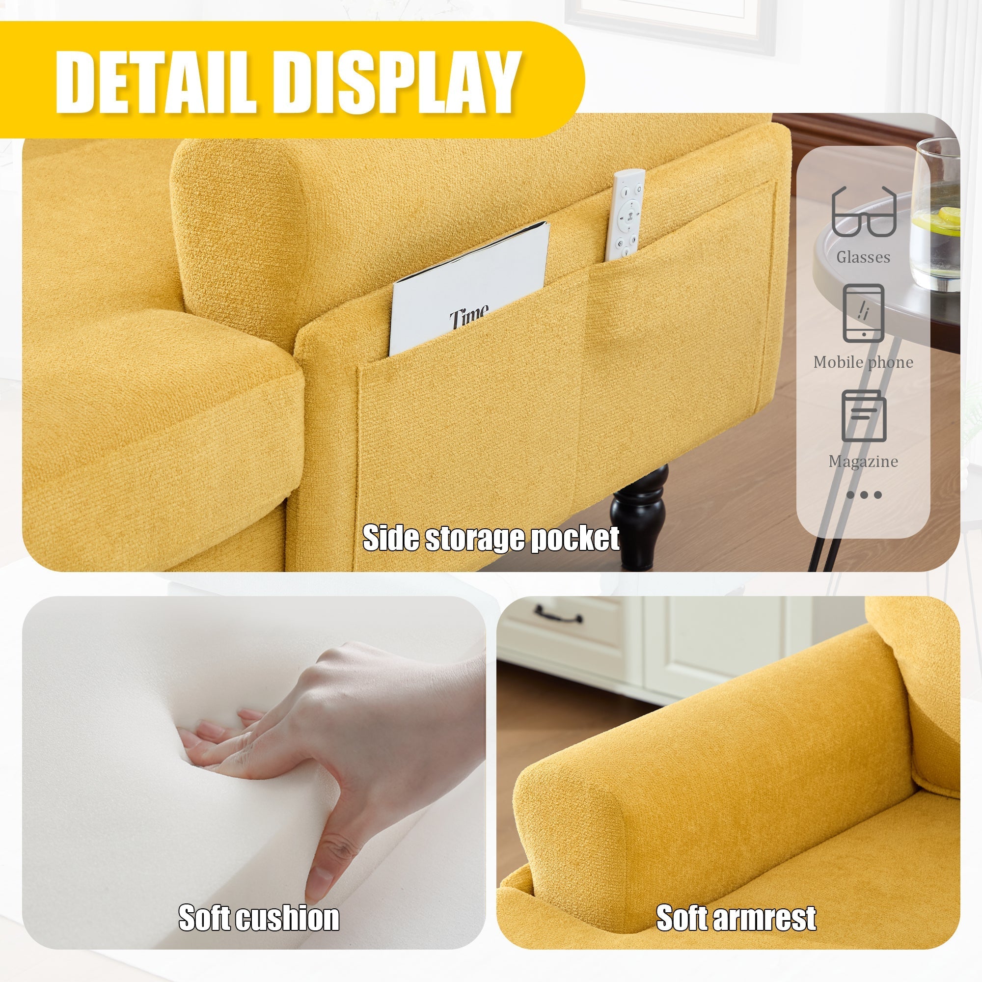 Modern Minimalist Chenille Fabric Chaise Lounge Recliner Single Sofa (W395P371336) - Direct Wicker