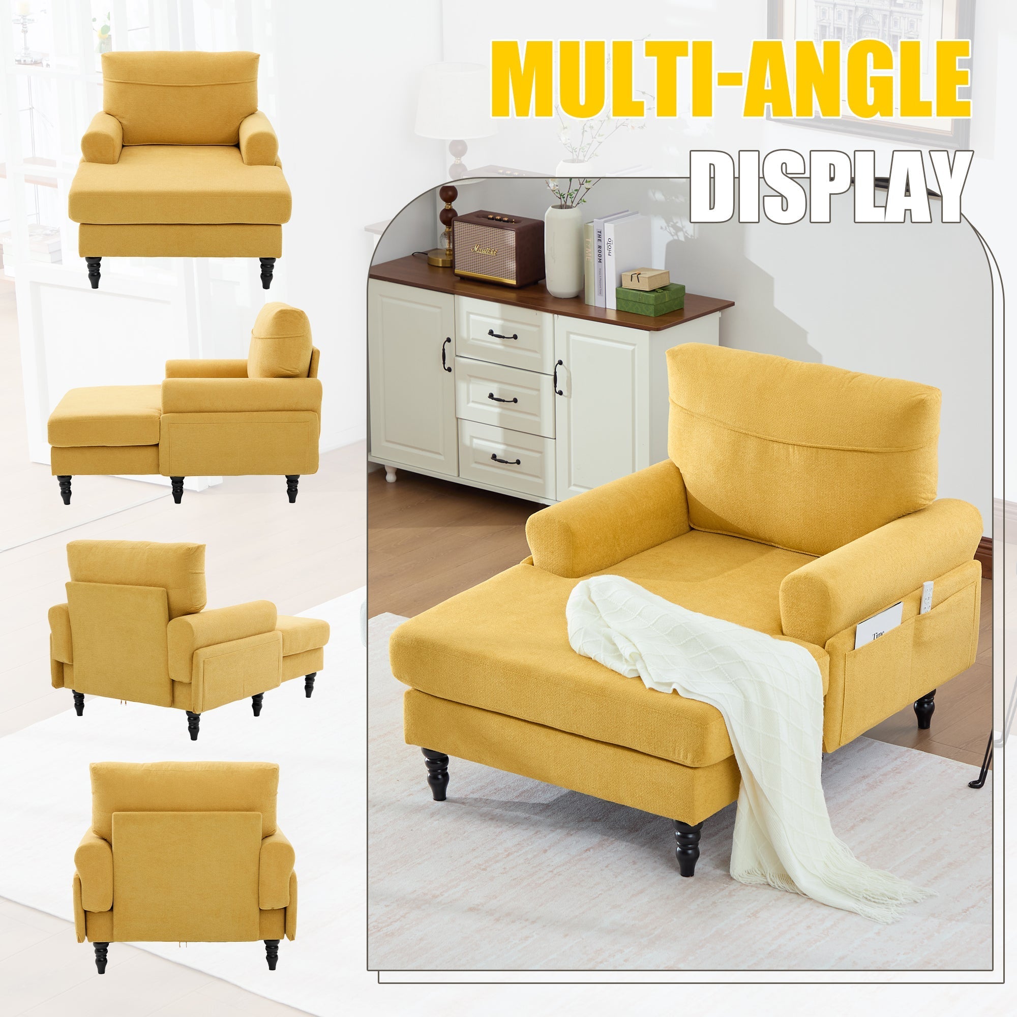 Modern Minimalist Chenille Fabric Chaise Lounge Recliner Single Sofa (W395P371336) - Direct Wicker
