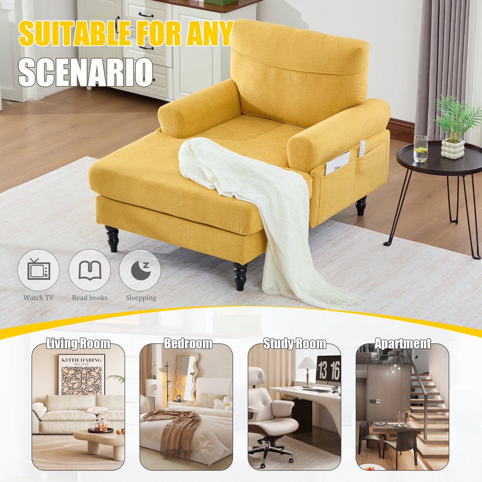 Modern Minimalist Chenille Fabric Chaise Lounge Recliner Single Sofa (W395P371336) - Direct Wicker