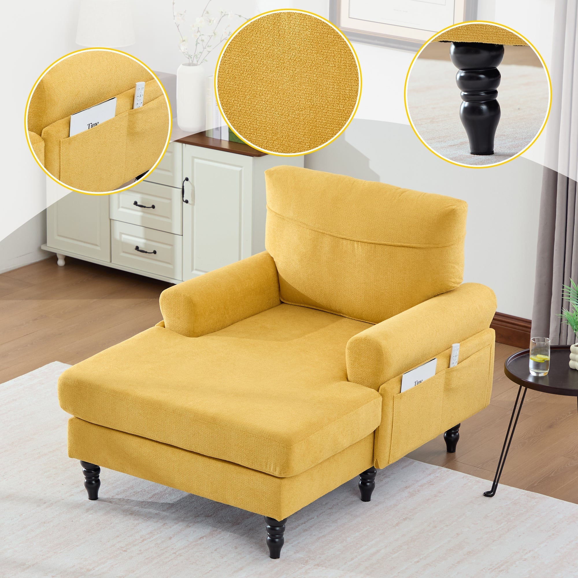 Modern Minimalist Chenille Fabric Chaise Lounge Recliner Single Sofa (W395P371336) - Direct Wicker