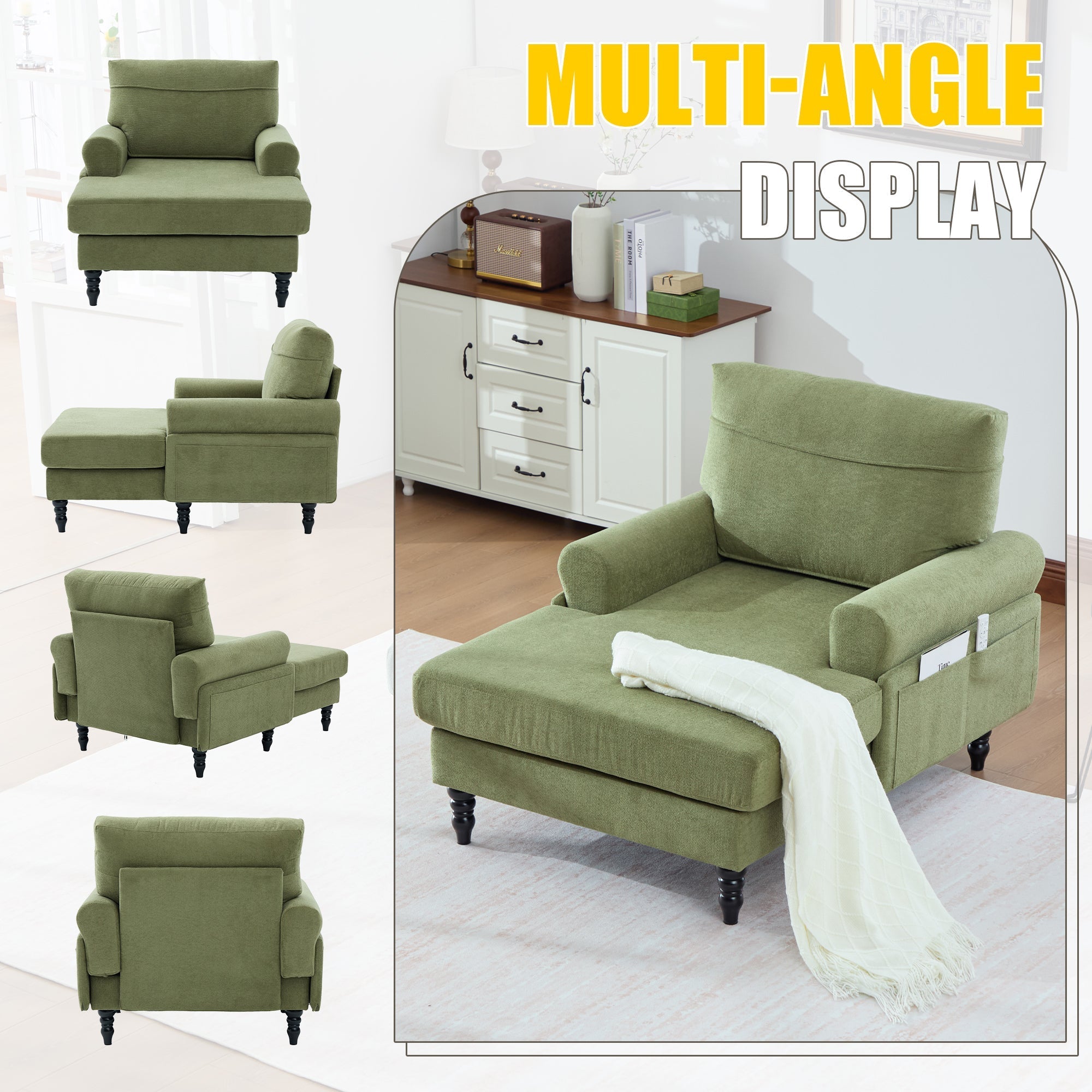 Modern Minimalist Chenille Fabric Chaise Lounge Recliner Single Sofa (W395P371338) - Direct Wicker