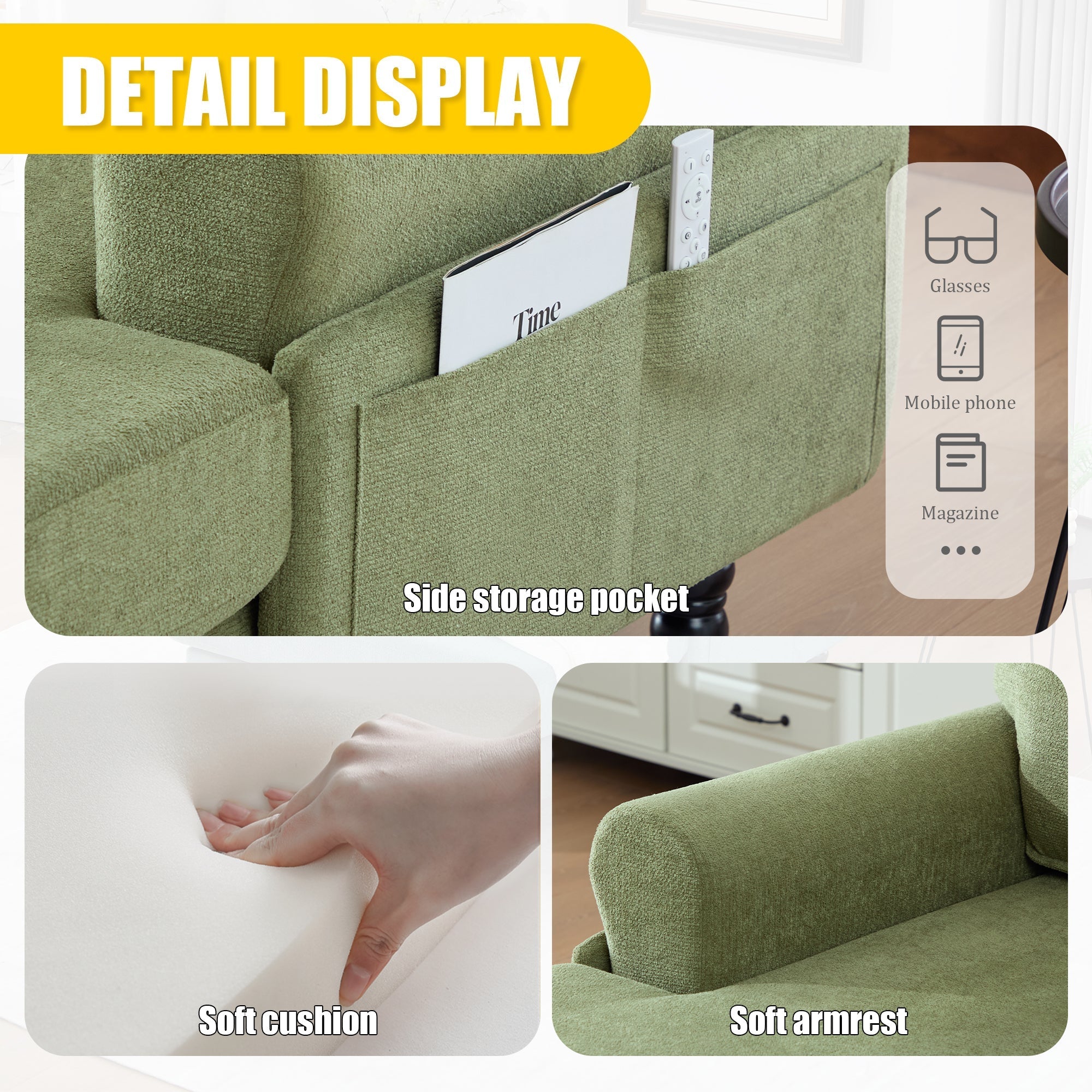 Modern Minimalist Chenille Fabric Chaise Lounge Recliner Single Sofa (W395P371338) - Direct Wicker