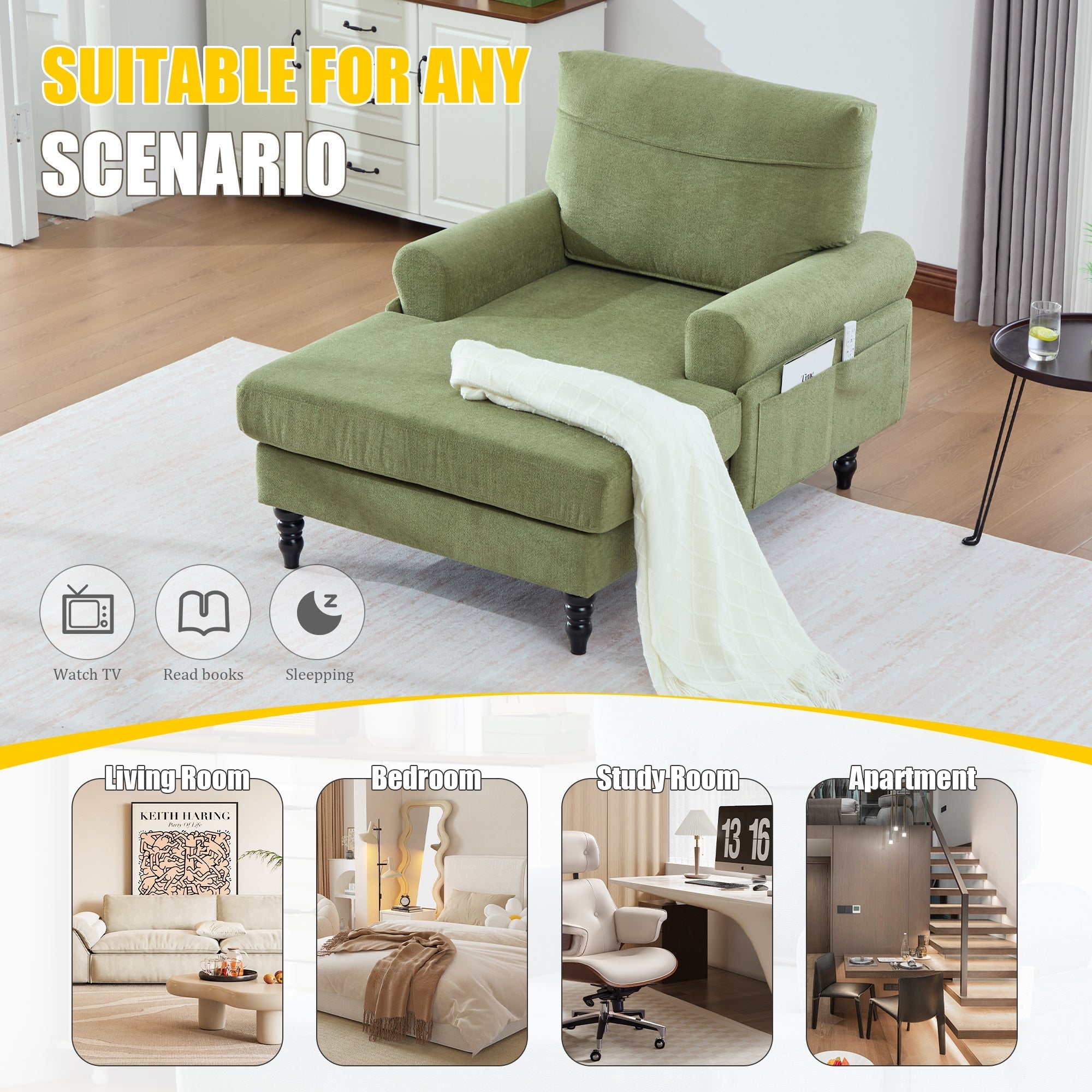 Modern Minimalist Chenille Fabric Chaise Lounge Recliner Single Sofa (W395P371338) - Direct Wicker