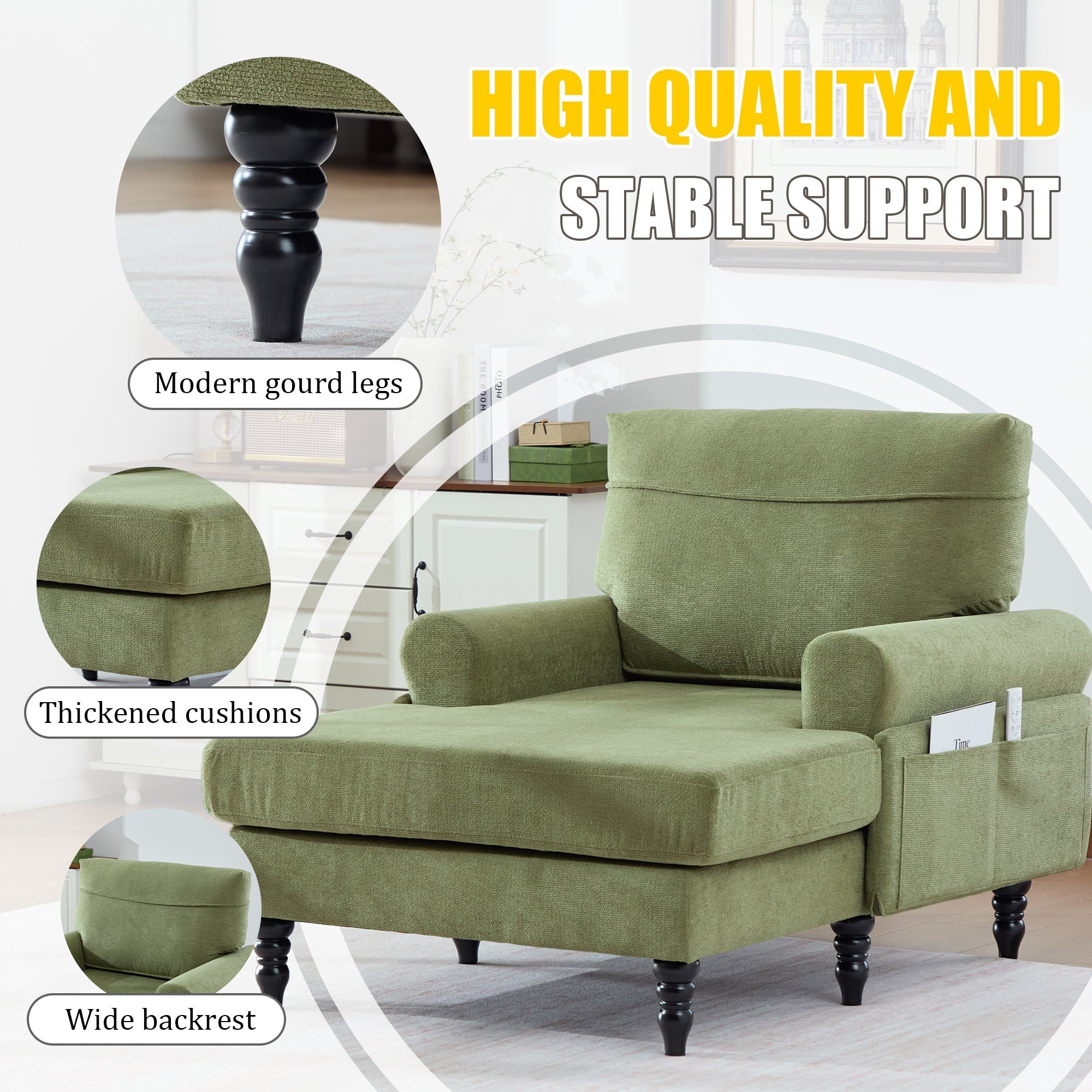Modern Minimalist Chenille Fabric Chaise Lounge Recliner Single Sofa (W395P371338) - Direct Wicker