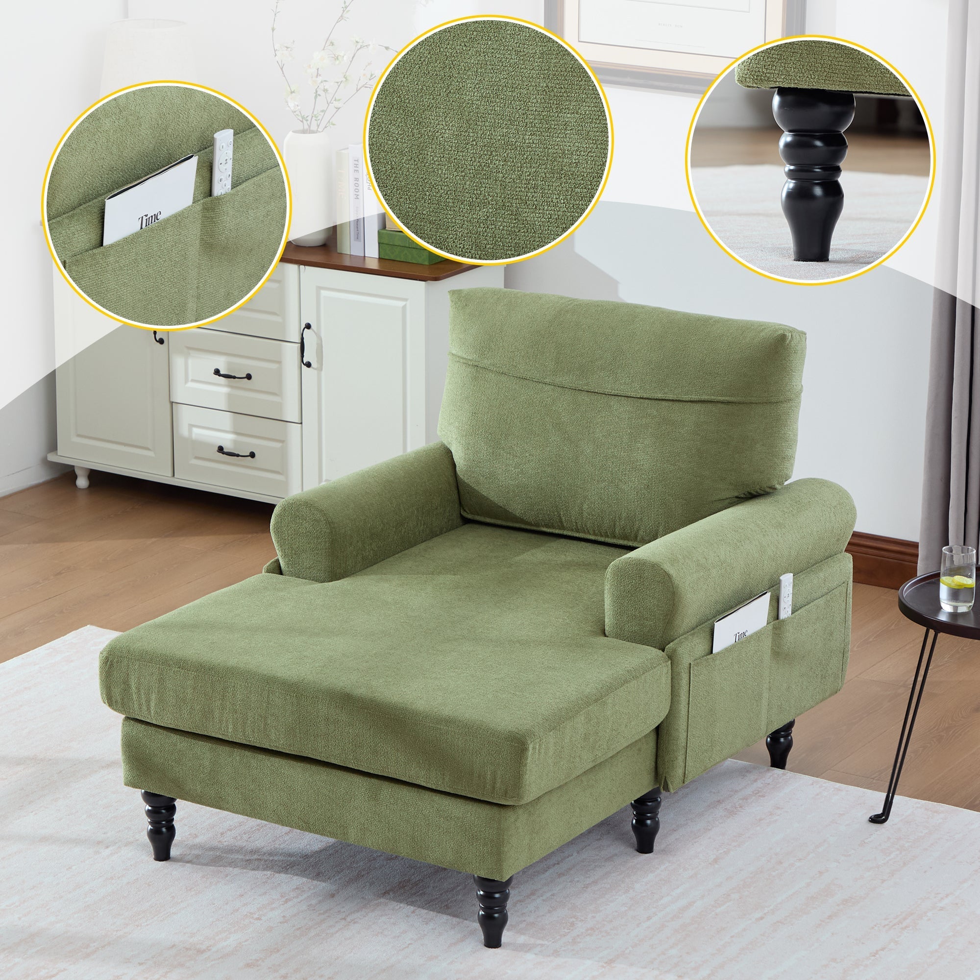 Modern Minimalist Chenille Fabric Chaise Lounge Recliner Single Sofa (W395P371338) - Direct Wicker