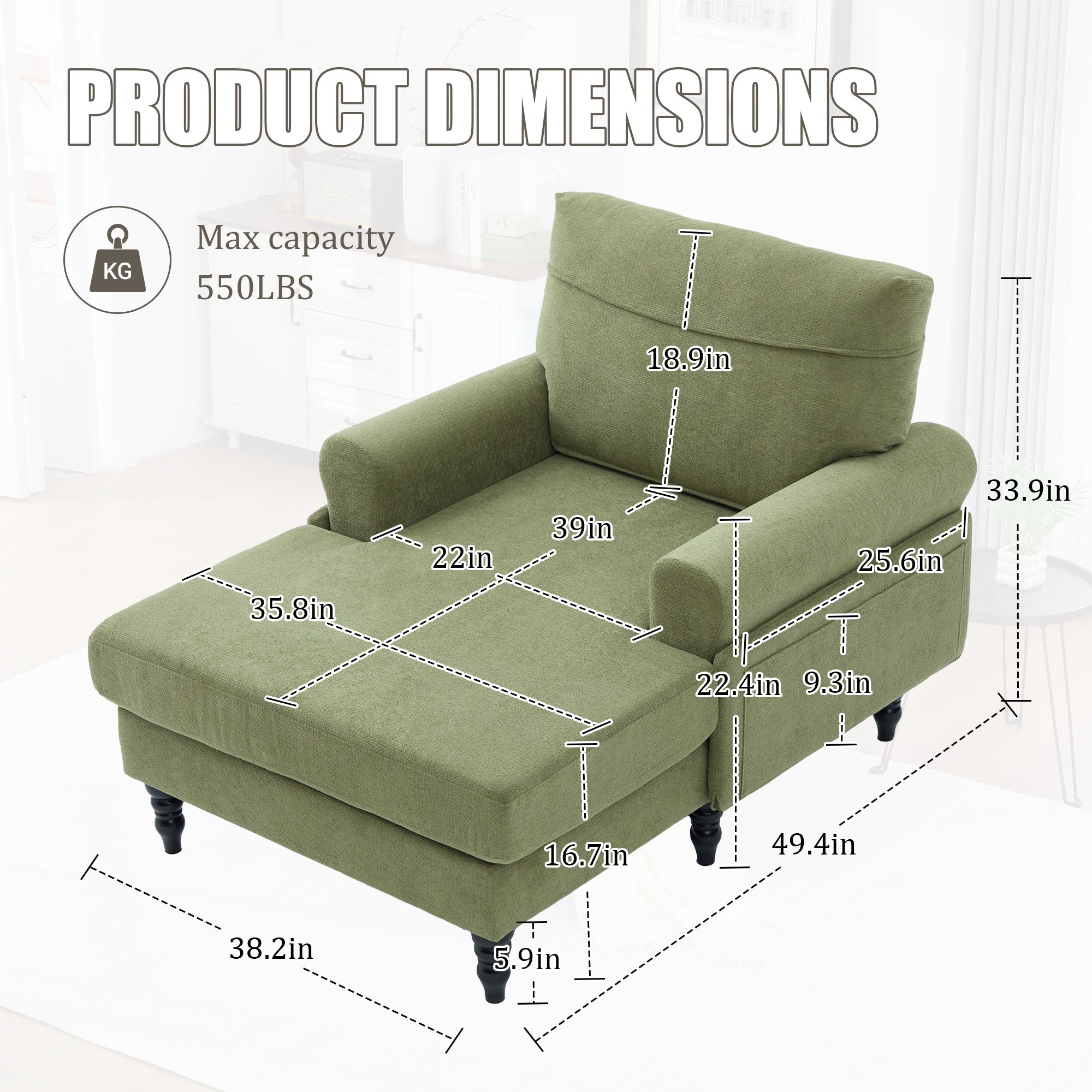 Modern Minimalist Chenille Fabric Chaise Lounge Recliner Single Sofa (W395P371338) - Direct Wicker