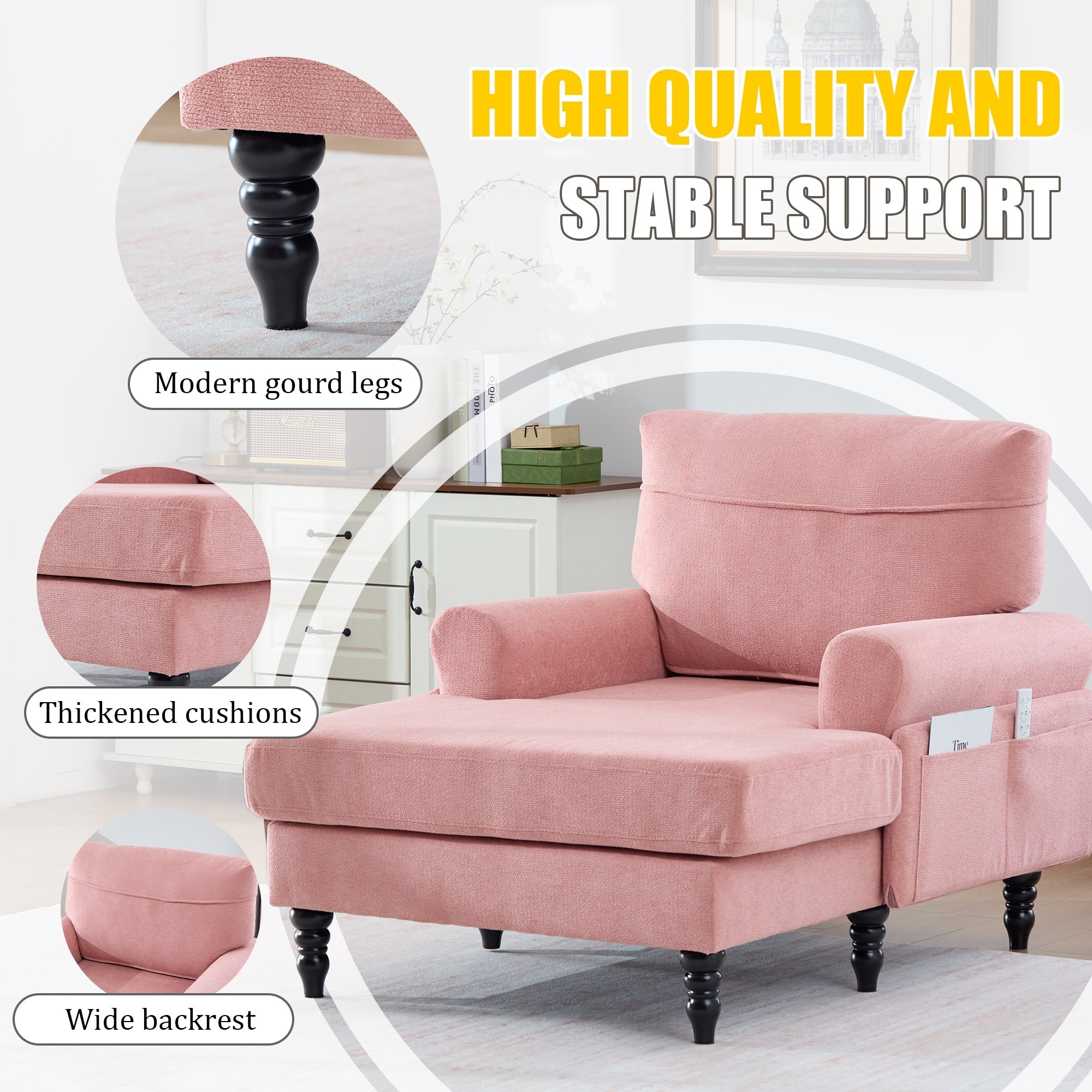 Modern Minimalist Chenille Fabric Chaise Lounge Recliner Single Sofa (W395P371343) - Direct Wicker