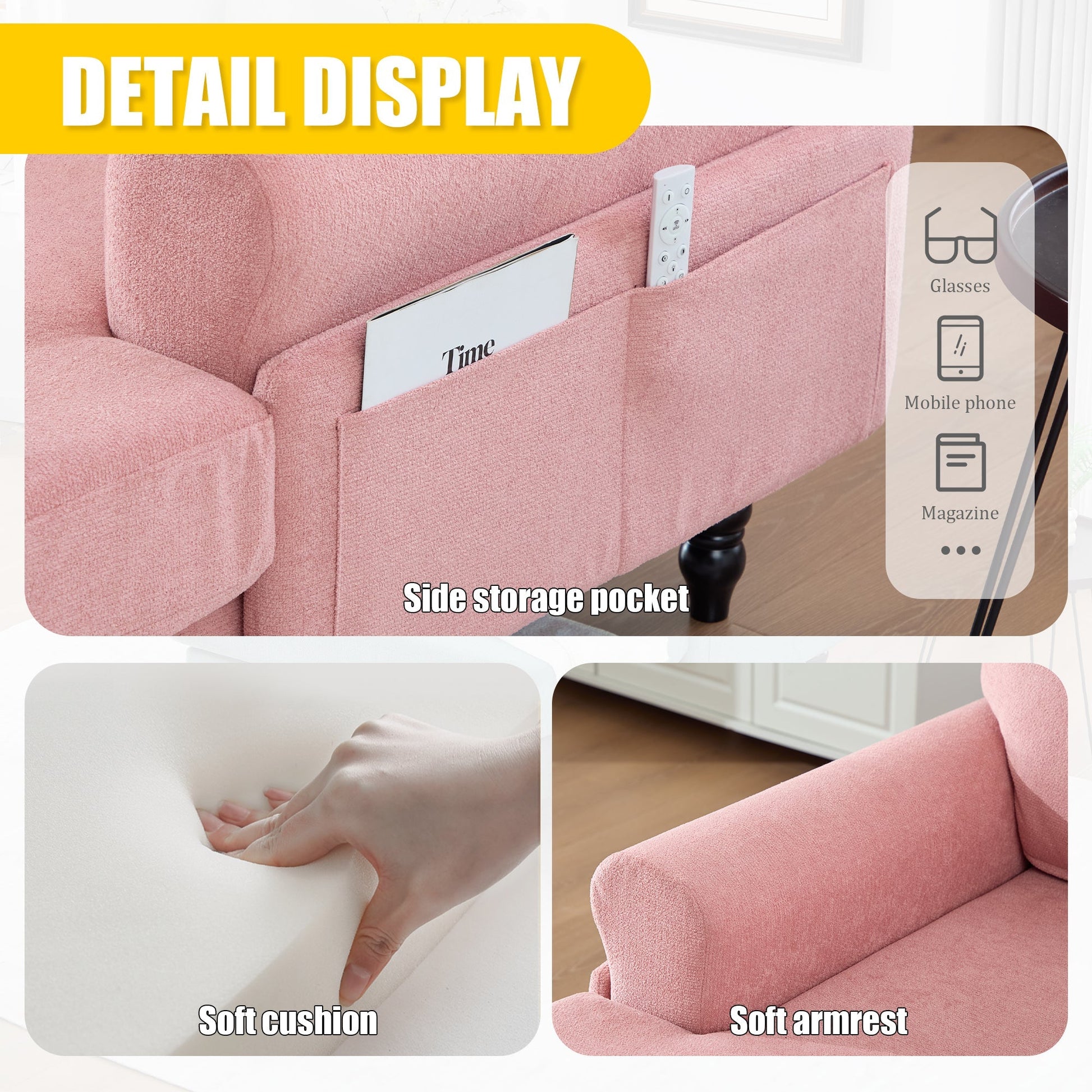 Modern Minimalist Chenille Fabric Chaise Lounge Recliner Single Sofa (W395P371343) - Direct Wicker