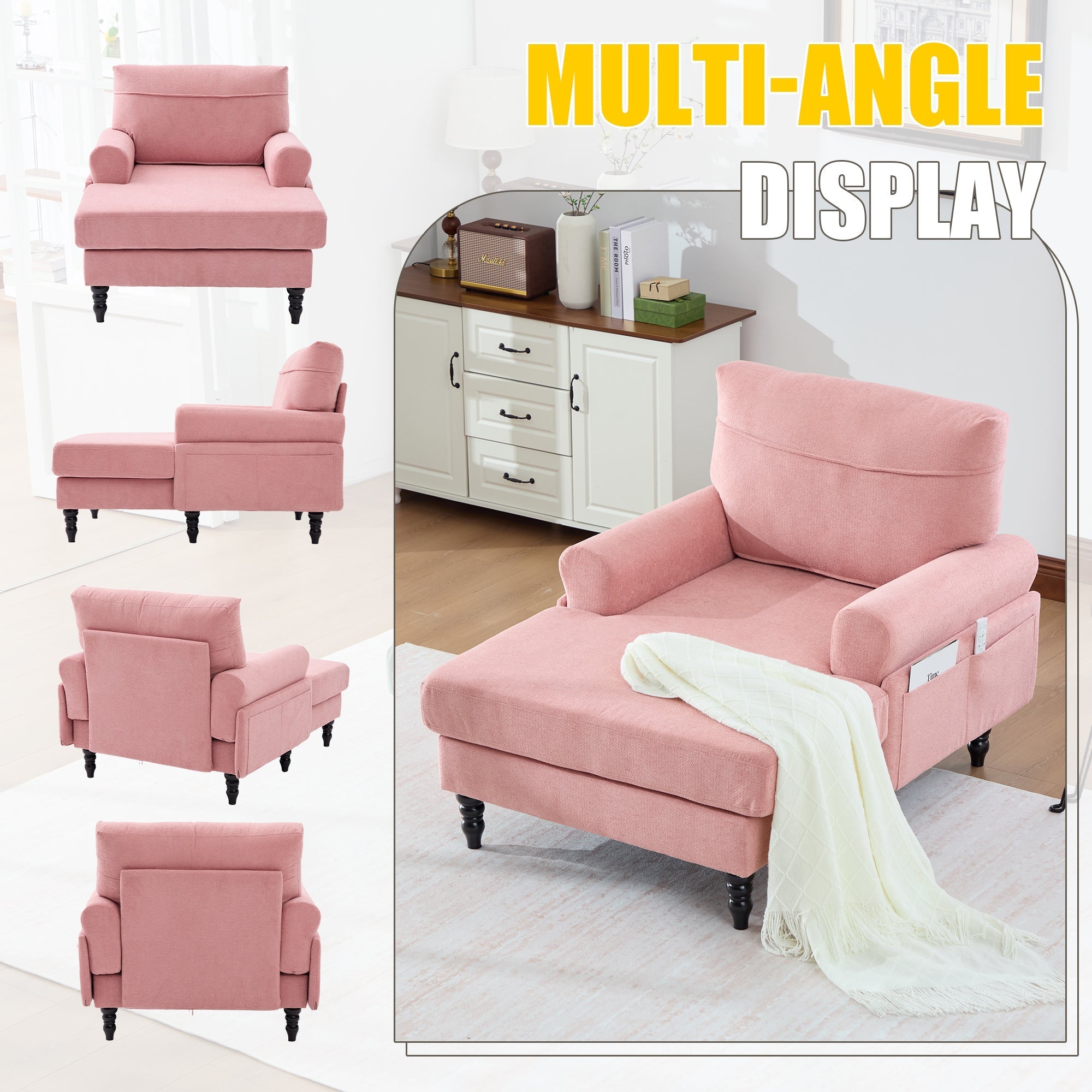 Modern Minimalist Chenille Fabric Chaise Lounge Recliner Single Sofa (W395P371343) - Direct Wicker