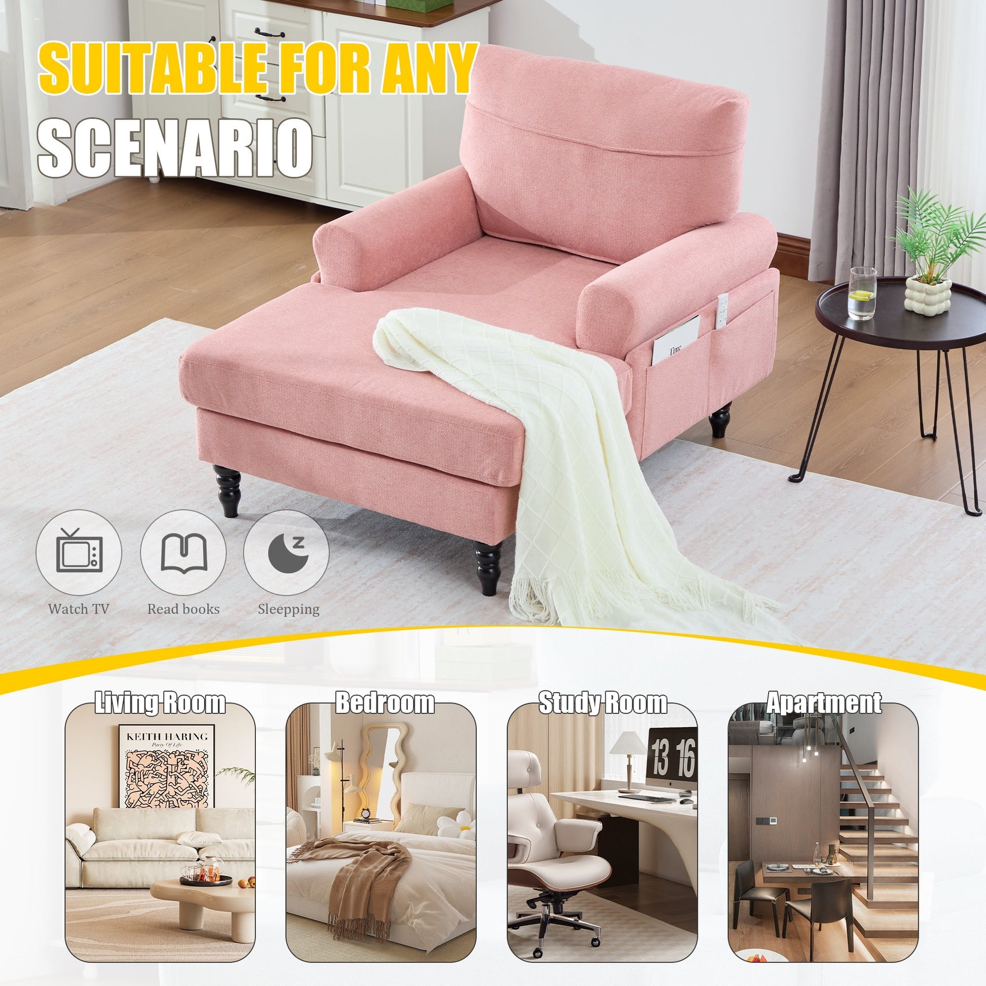 Modern Minimalist Chenille Fabric Chaise Lounge Recliner Single Sofa (W395P371343) - Direct Wicker