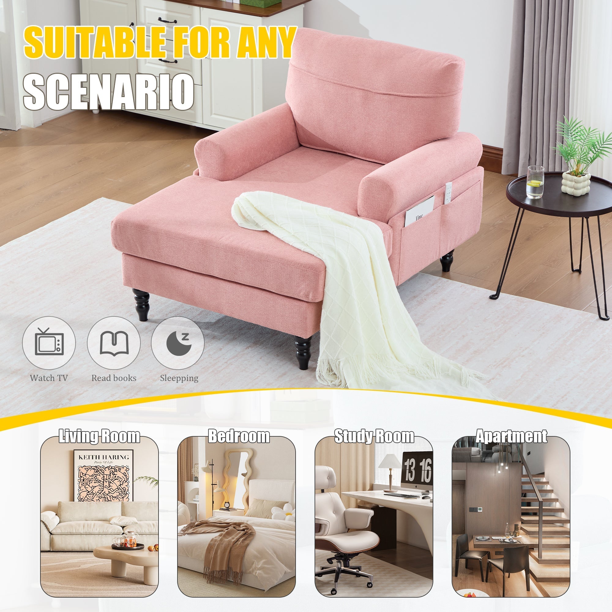 Modern Minimalist Chenille Fabric Chaise Lounge Recliner Single Sofa (W395P371343) - Direct Wicker