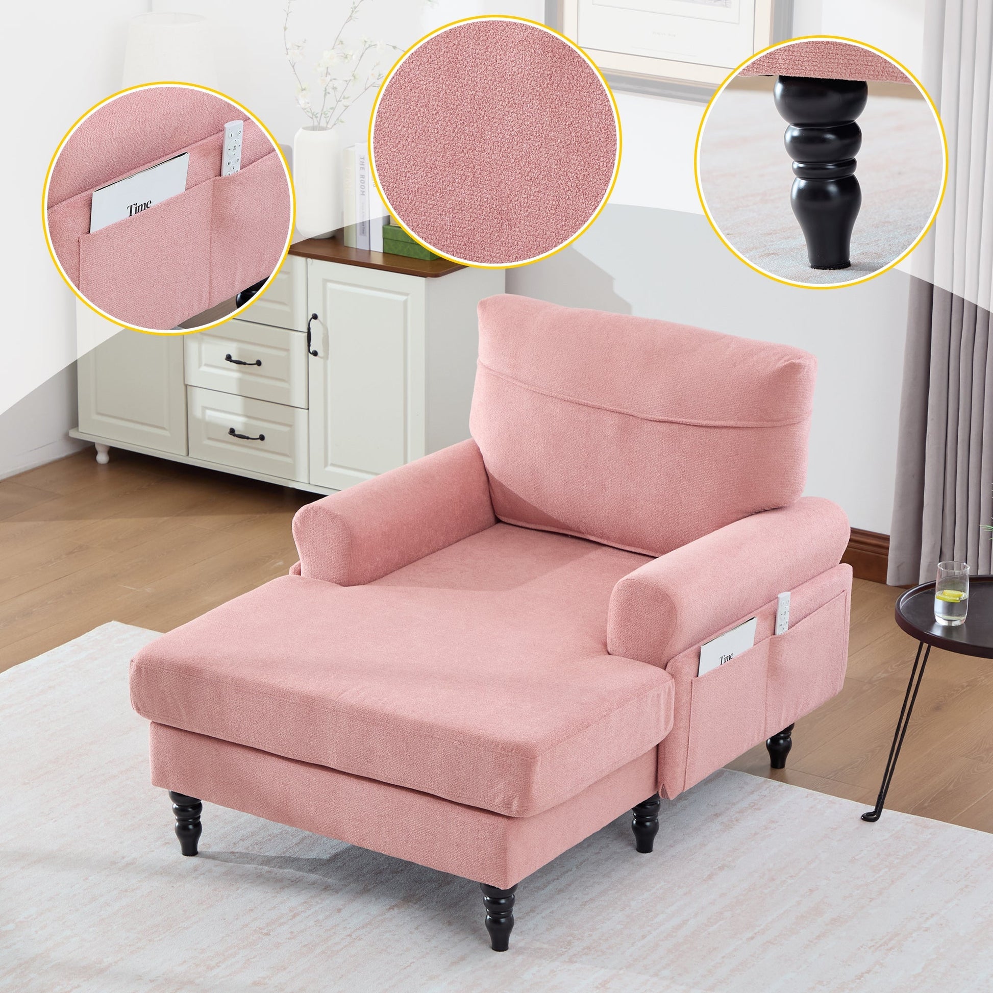 Modern Minimalist Chenille Fabric Chaise Lounge Recliner Single Sofa (W395P371343) - Direct Wicker