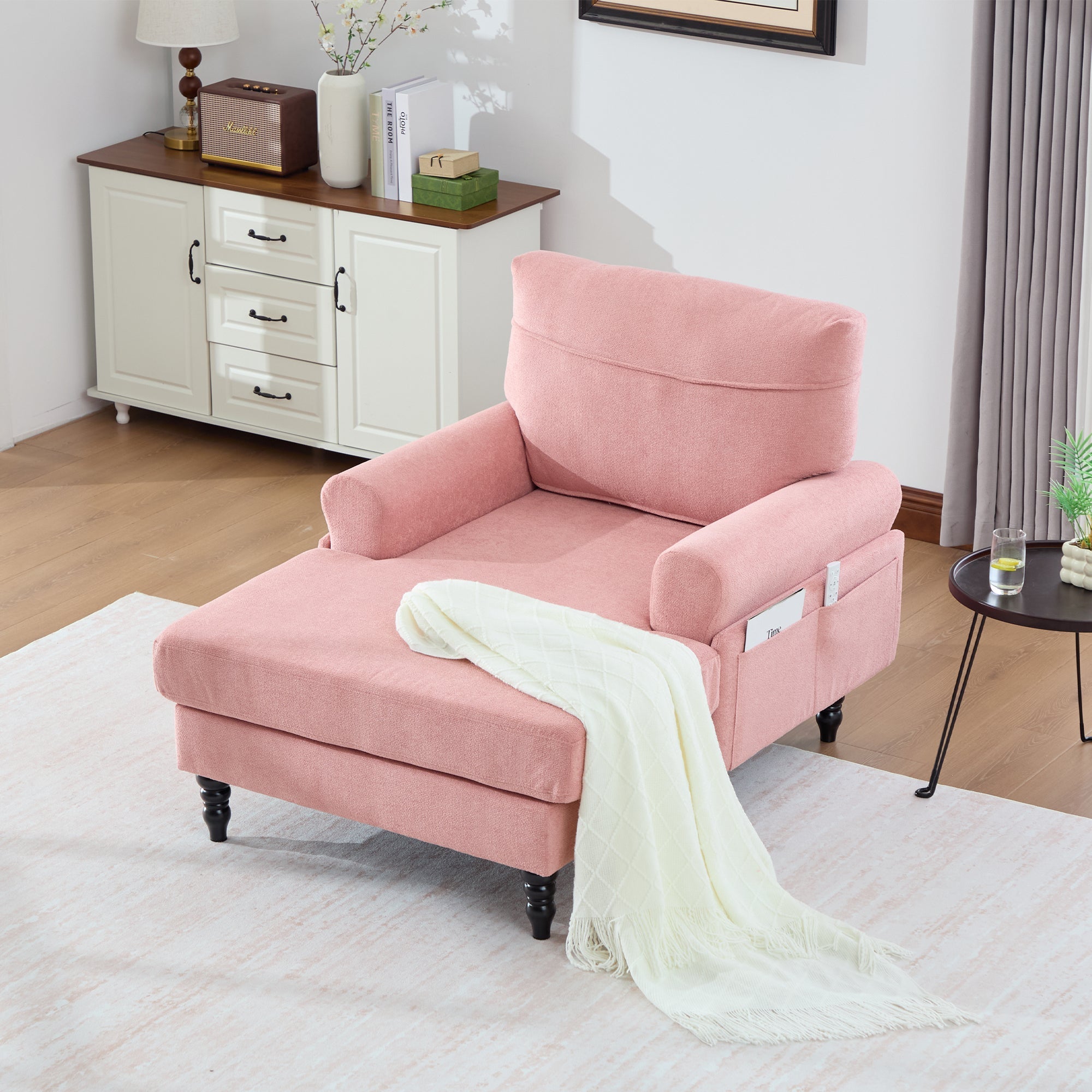 Modern Minimalist Chenille Fabric Chaise Lounge Recliner Single Sofa (W395P371343) - Direct Wicker