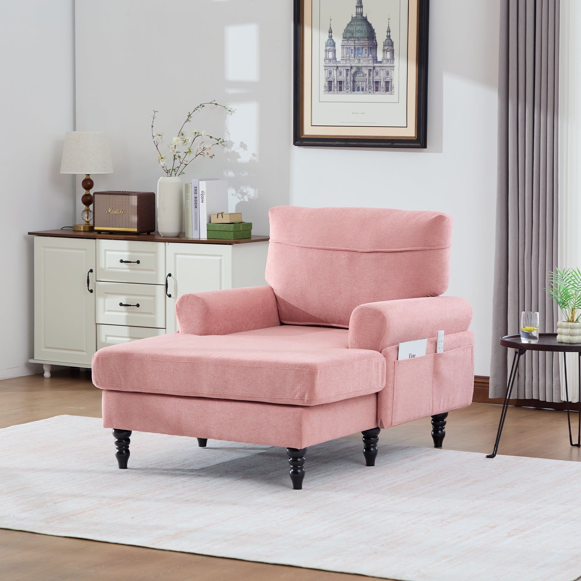 Modern Minimalist Chenille Fabric Chaise Lounge Recliner Single Sofa (W395P371343) - Direct Wicker