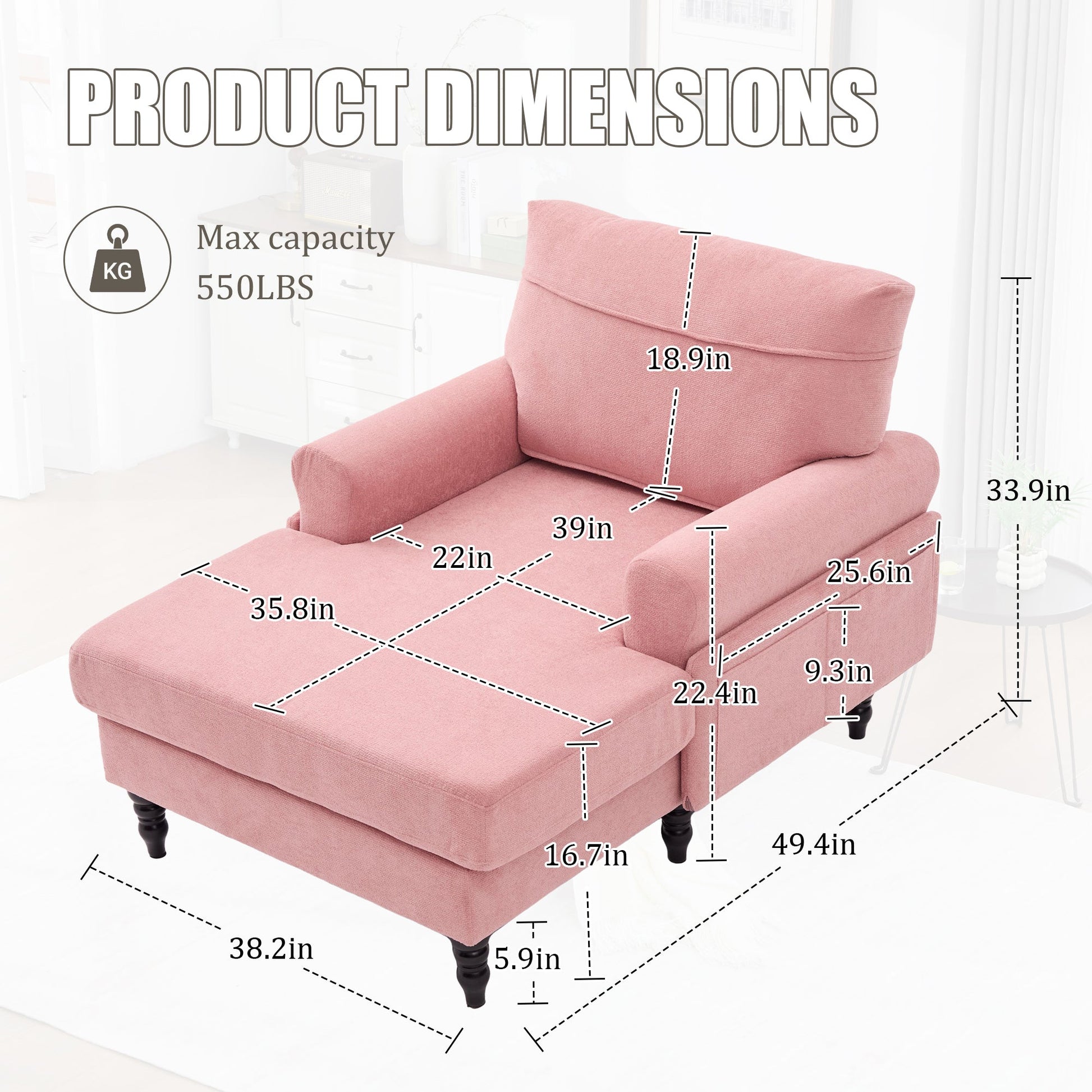 Modern Minimalist Chenille Fabric Chaise Lounge Recliner Single Sofa (W395P371343) - Direct Wicker