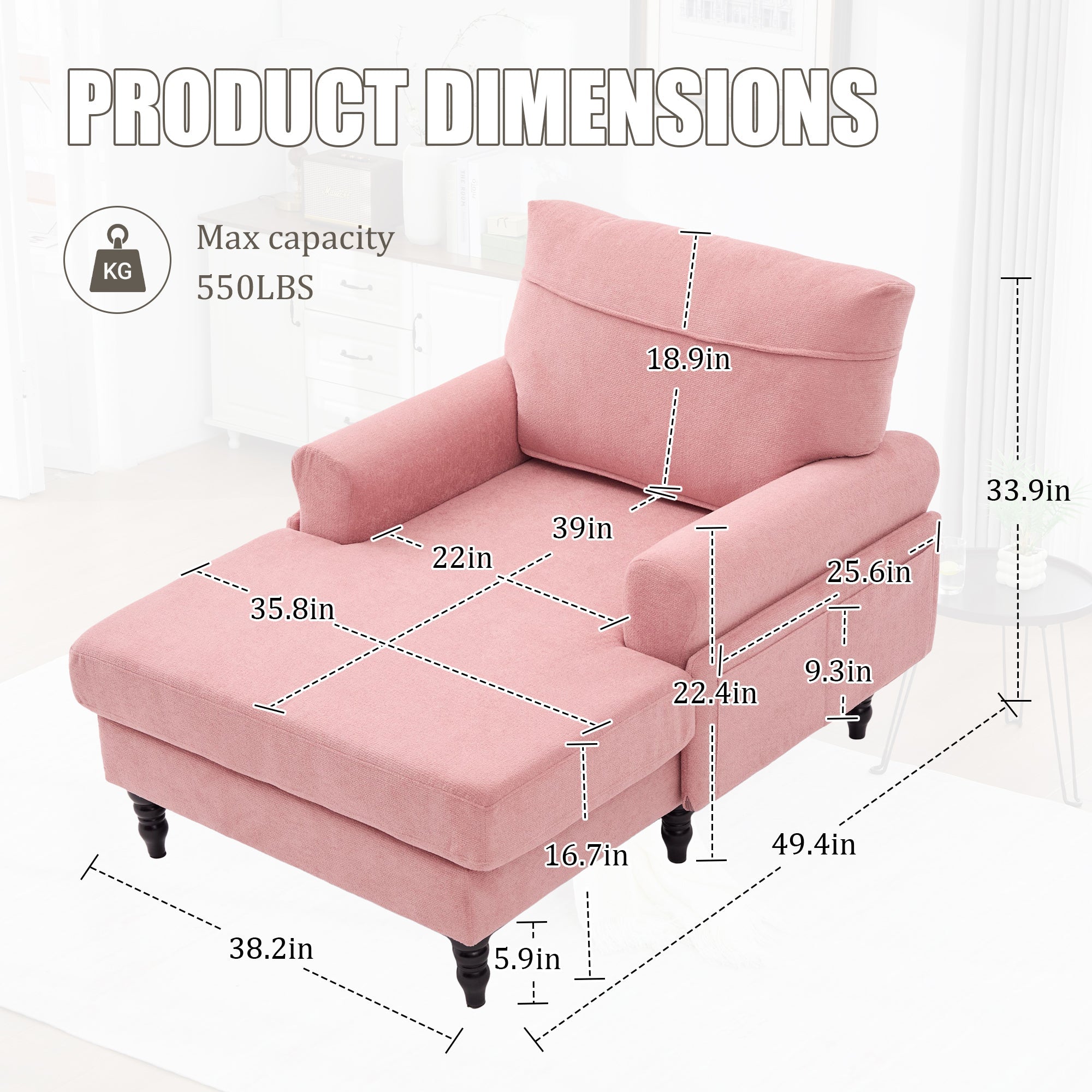 Modern Minimalist Chenille Fabric Chaise Lounge Recliner Single Sofa (W395P371343) - Direct Wicker